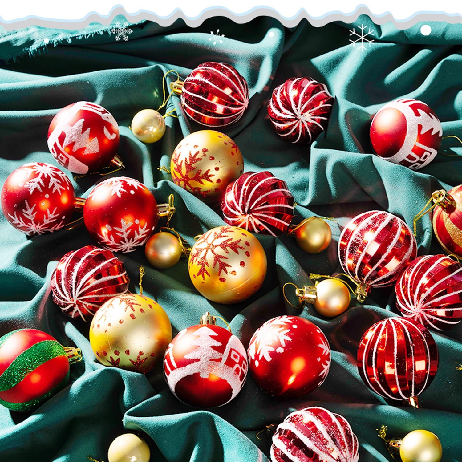 Zhourta 44Pcs Gold and Red Christmas Hanging Balls Christmas Proof Ball Ornaments for Party Holiday Christmas Tree Supplies Home Yard Decorh