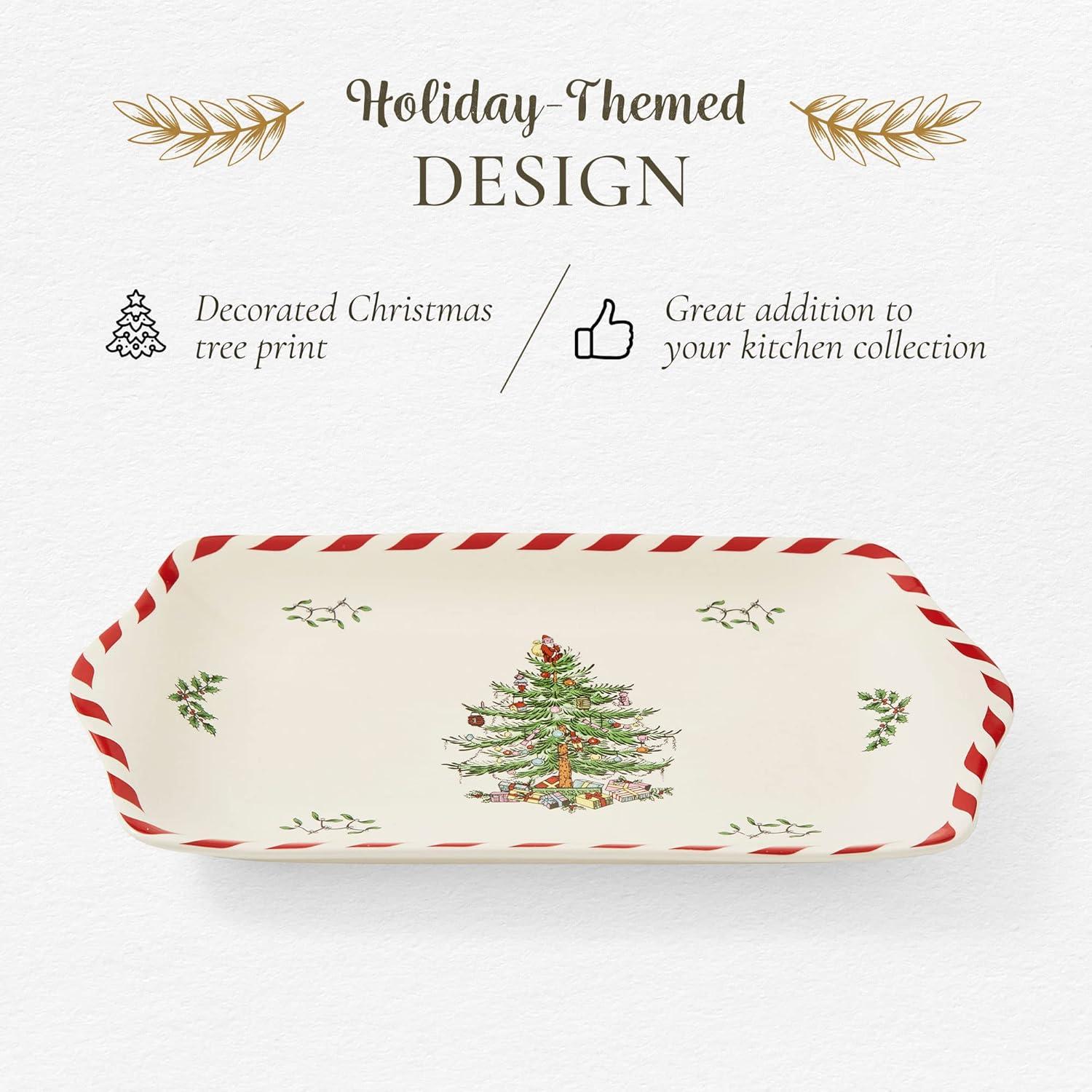 Festive Peppermint Christmas Tree 12-inch Porcelain Dessert Tray