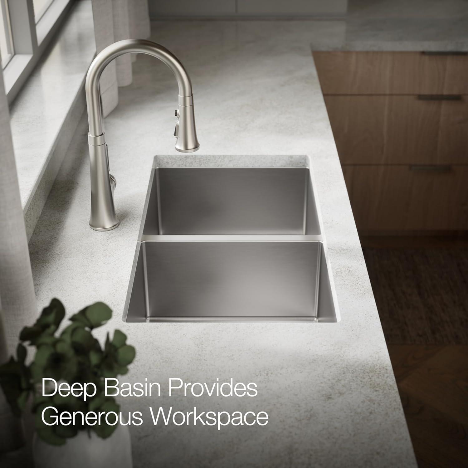 Strive 32" L x 18-1/4" W x 9-5/16" Under-Mount Double-Equal Kitchen Sink with Basin Rack