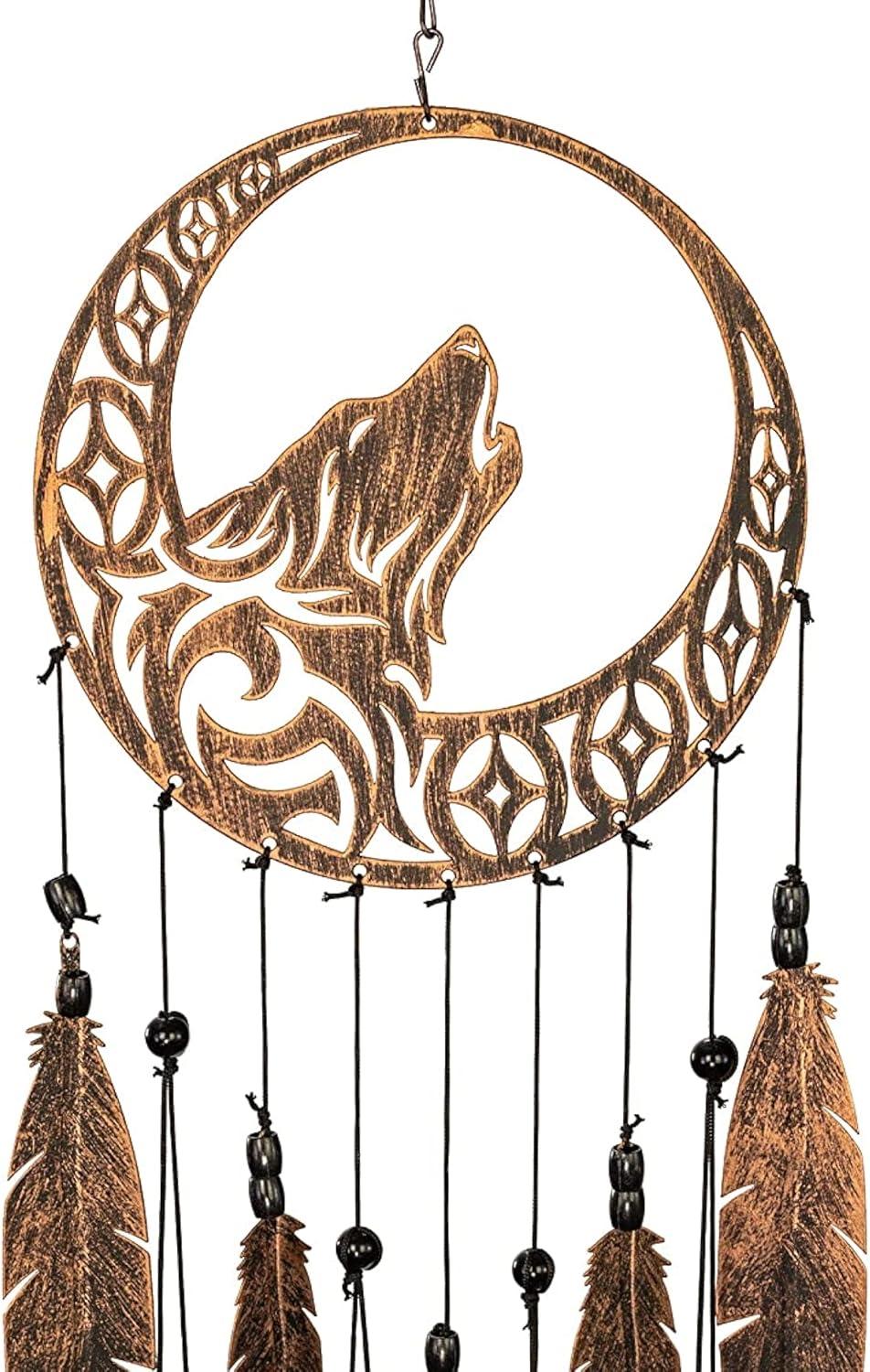 VP Home Wolf Dream Catchers Windchimes Iron Wind Decorations with Deep Tone, Brown