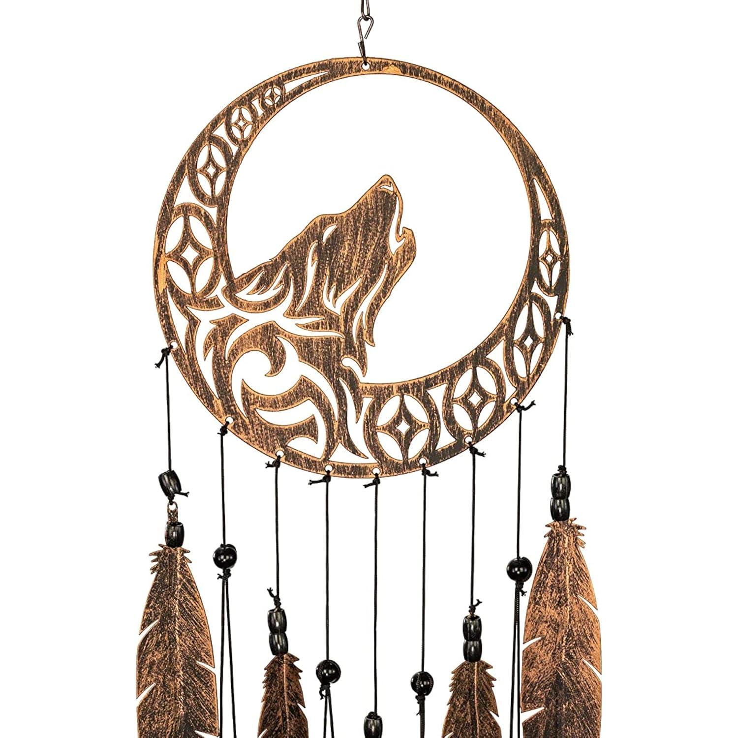 VP Home Wolf Dream Catchers Windchimes Iron Wind Decorations with Deep Tone, Brown