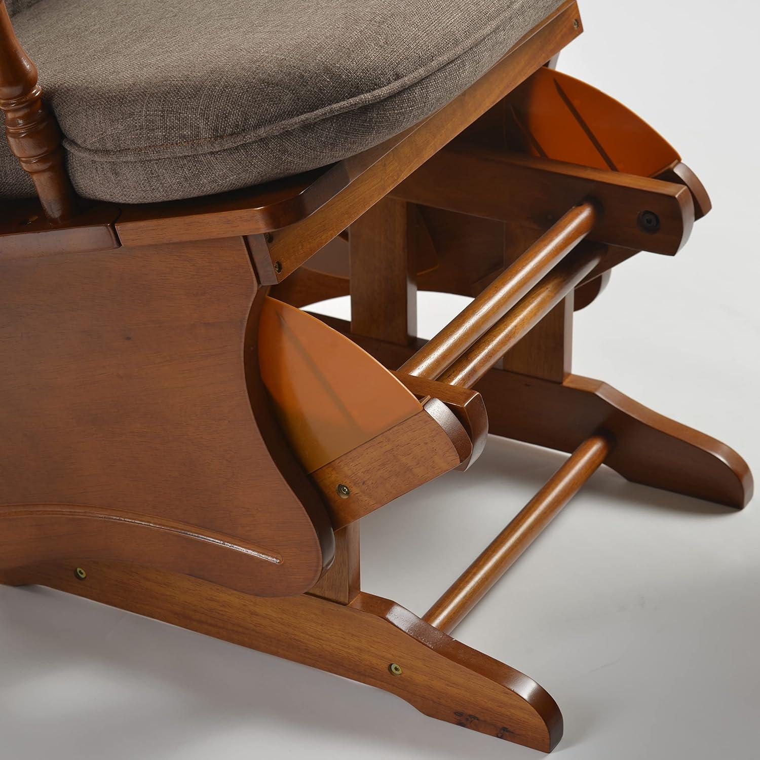 Anti-Pinch Hand Glider Chair for Nursery with Ottoman, Resistant Rubber Wood Glider Rocking Chair Sets for Nursing, Relaxing, Living Room, Bedroom, Antique Brown