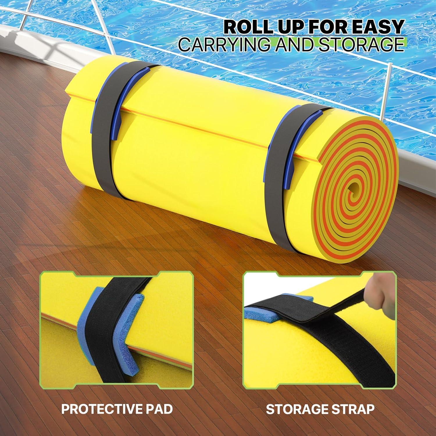 Bring Home Furniture 18x6 ft Floating Mat 10ft Bungee & Storage Straps 1500lb Capacity UV-Resistant XPE Foam Hi-Vis Safety​​