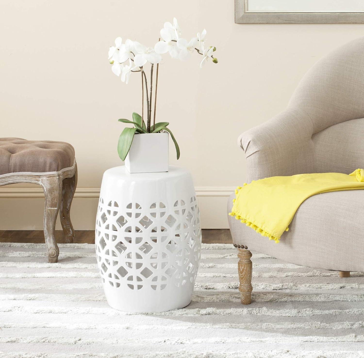 Circle Lattice Ceramic Garden Stool  - Safavieh