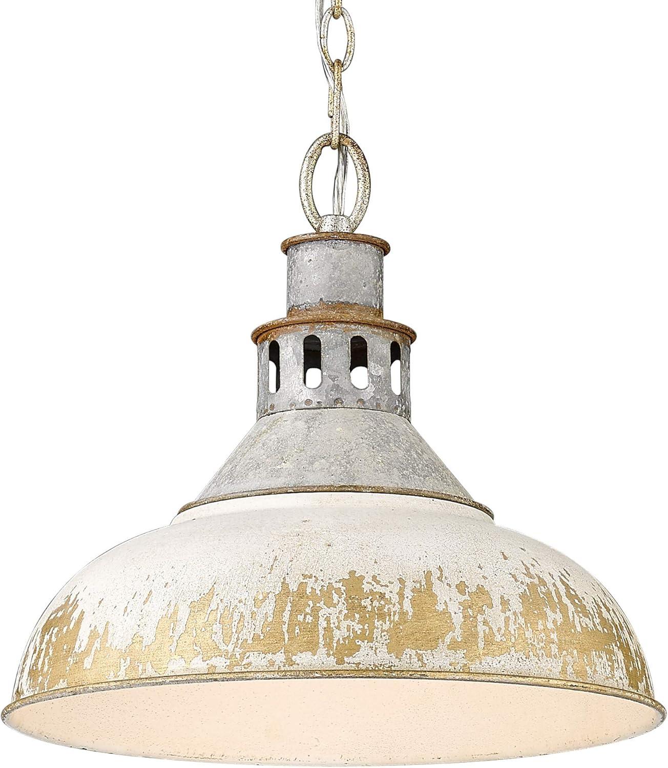 Golden Lighting Kinsley 1-Light Pendant in Aged Galvanized Steel with Antique Ivory