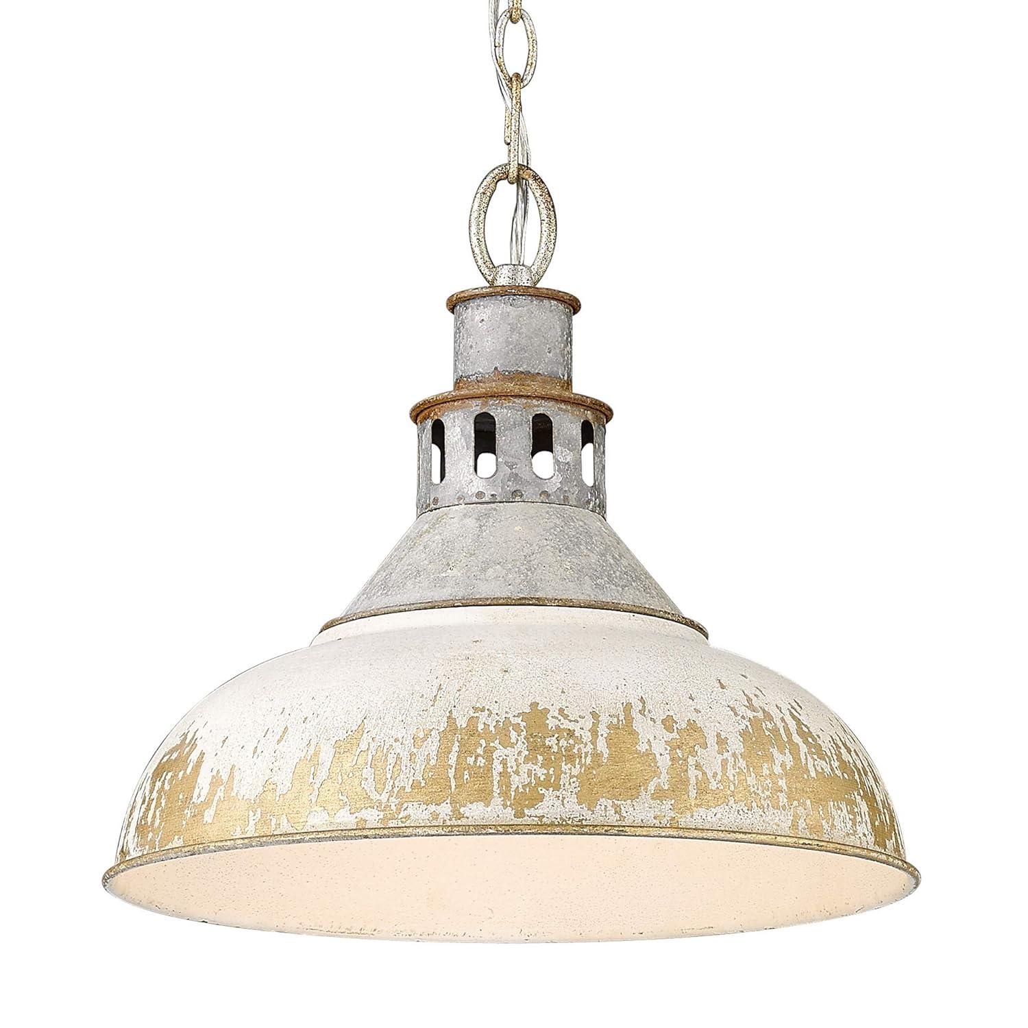 Golden Lighting Kinsley 1-Light Pendant in Aged Galvanized Steel with Antique Ivory