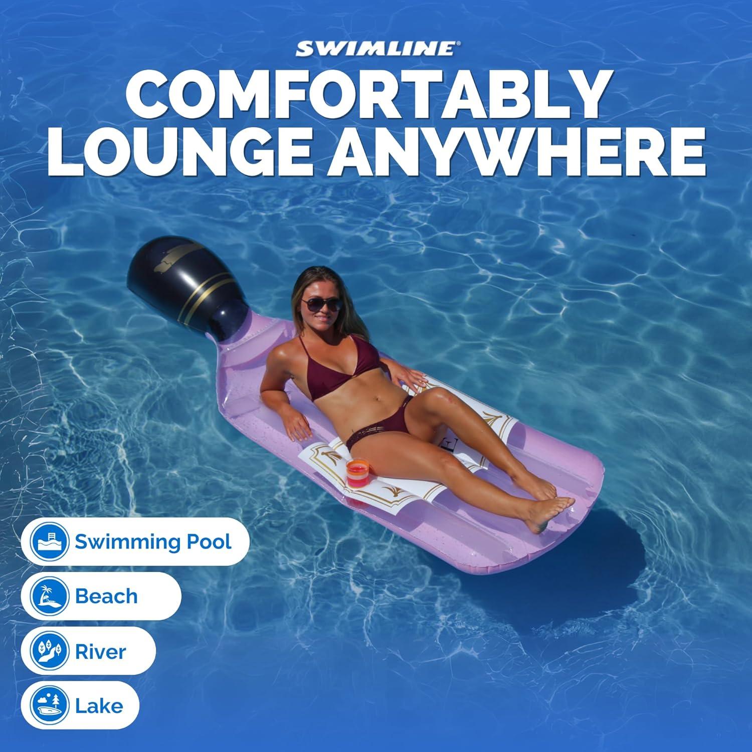 Swim Central 94" Pink Rose Bottle Inflatable Swimming Pool Lounge Float