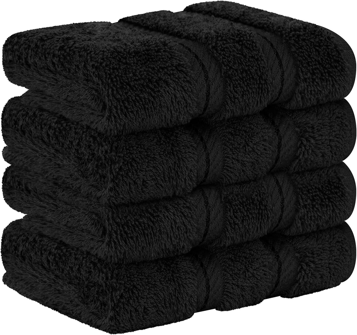 American Soft Linen 4 Pack Washcloth Set, 100% Cotton Washcloth Hand Face Towels for Bathroom and Kitchen, Black