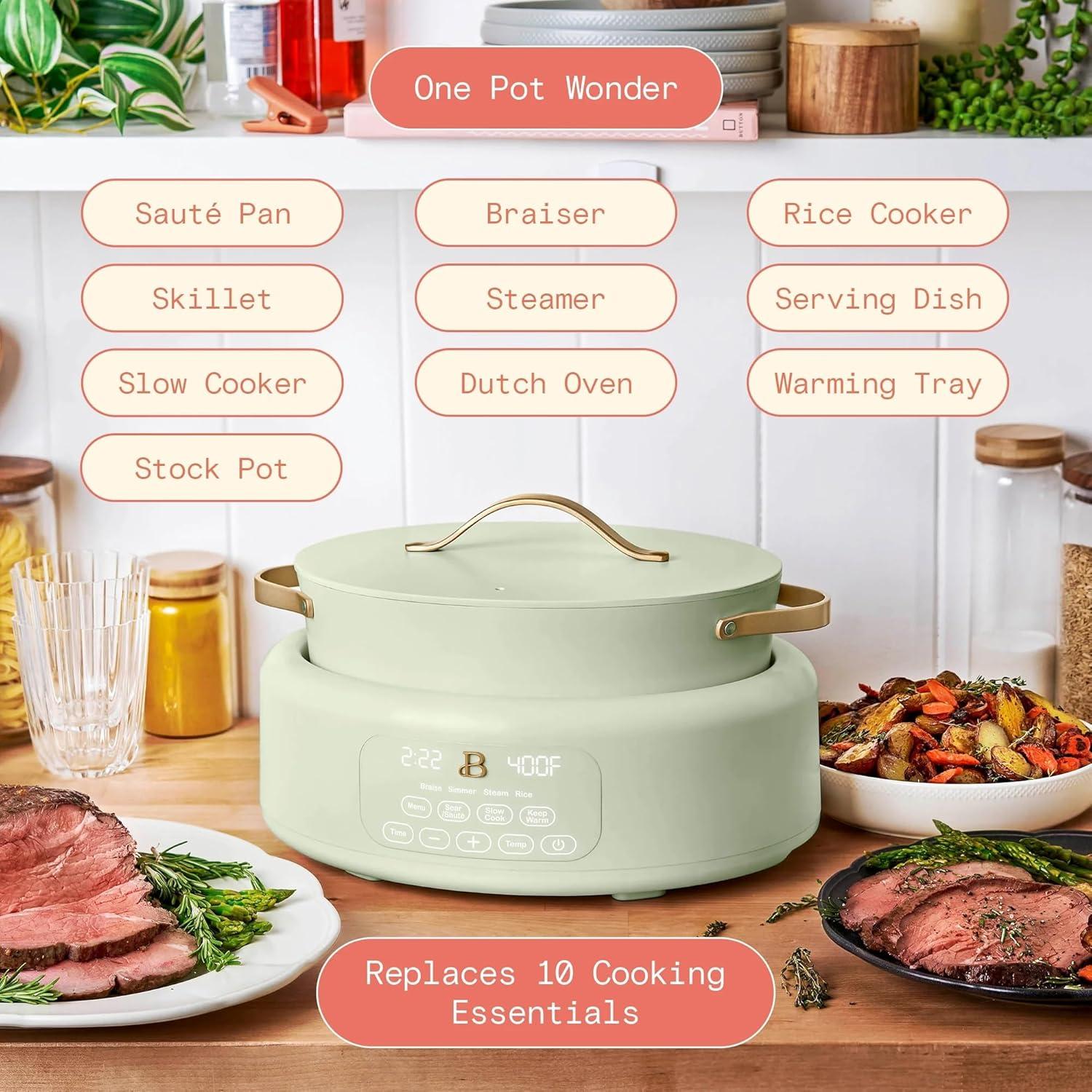 Beautiful 10 in 1, 6 Qt Electric Multi-Cooker, Sage Green by Drew Barrymore