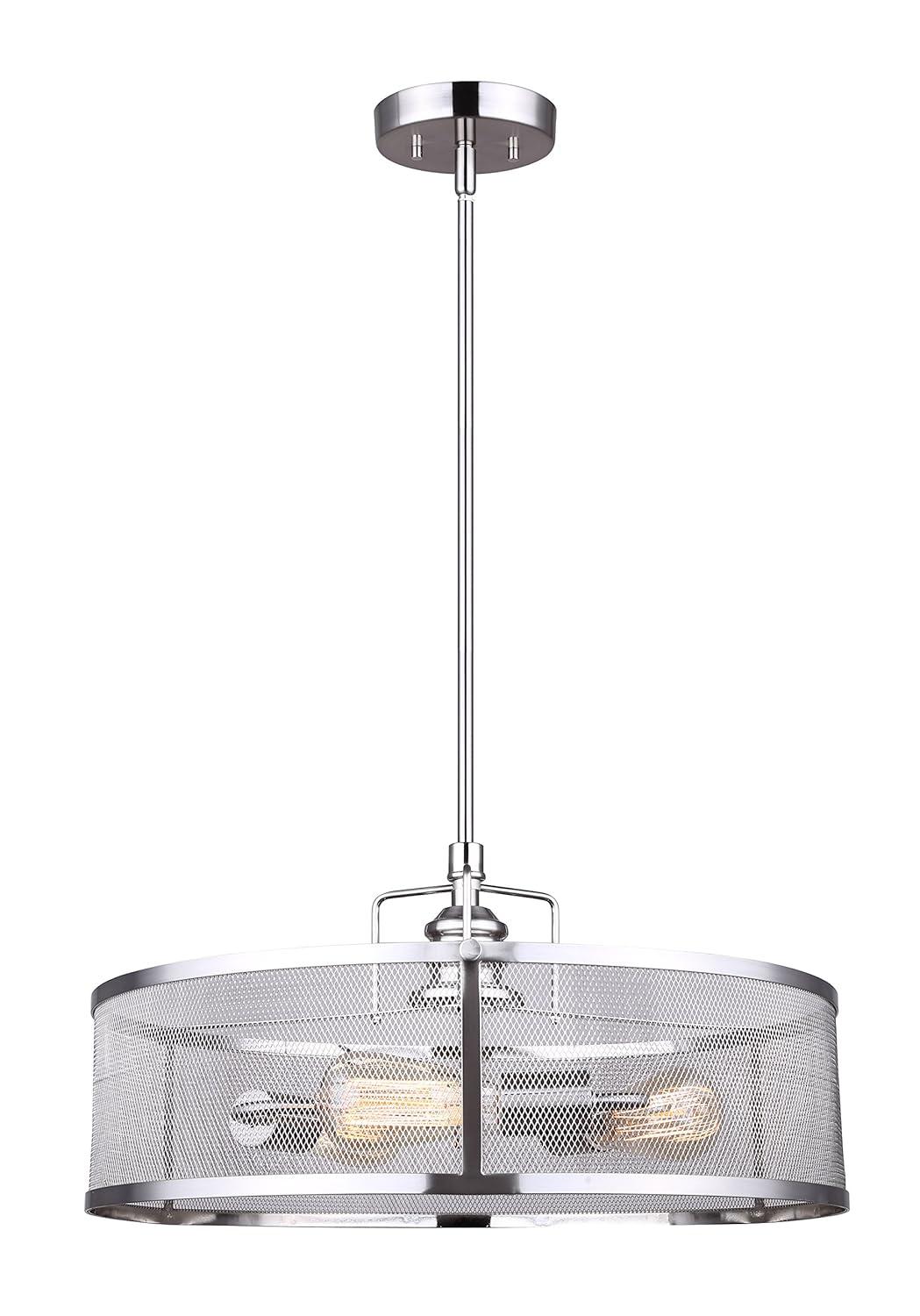 CANARM LTD ICH626A03BN20 Beckett 3 Bulb Rod Chandelier, Brushed Nickel with Metal Mesh Shade, 3 Light