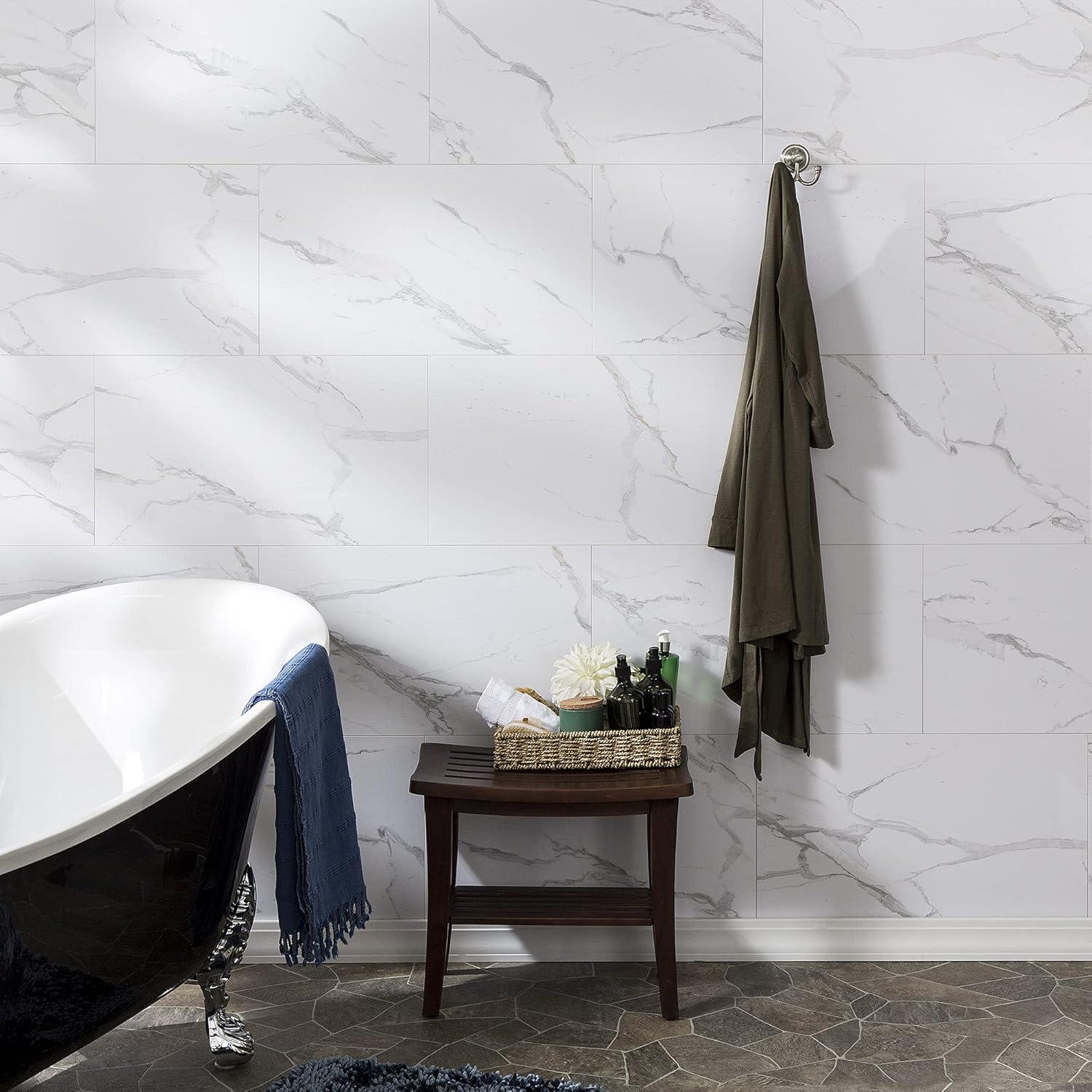 Carrara Marble 25.6in x 14.8in Vinyl Wall Tiles