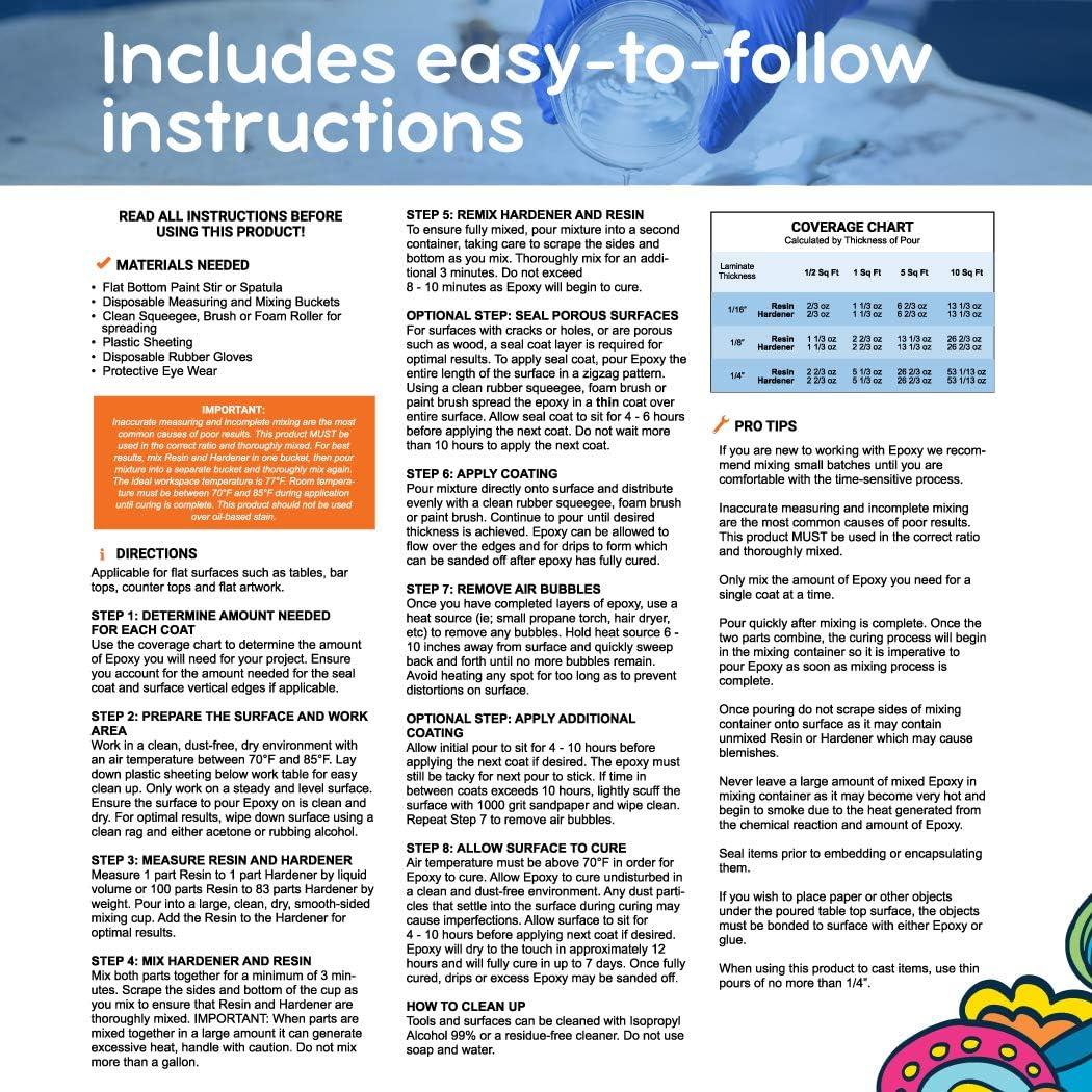 Crystal Clear Epoxy Resin Kit, 1/8 Gallon Total, 2-Part, Includes Two 16 Oz Bottles, for Tumblers, Wood, Tabletop, Countertop, Bar Crafts, Art, Molds, and Casting Projects