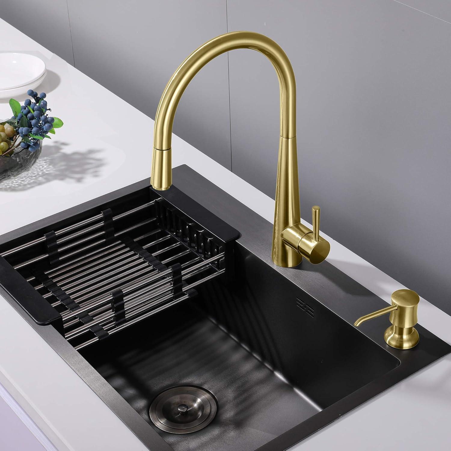 Sink Soap Dispenser for Kitchen Sink Brushed Gold Upgrade with 40" Silicone Extension Tube Kit, Connect to Your Soap Bottle Directly