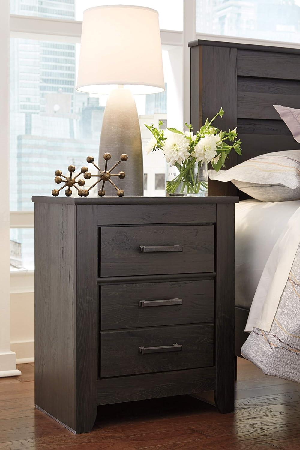 Brinxton Nightstand - Black - Signature Design by Ashley: Contemporary Bedside Table with Storage Drawer