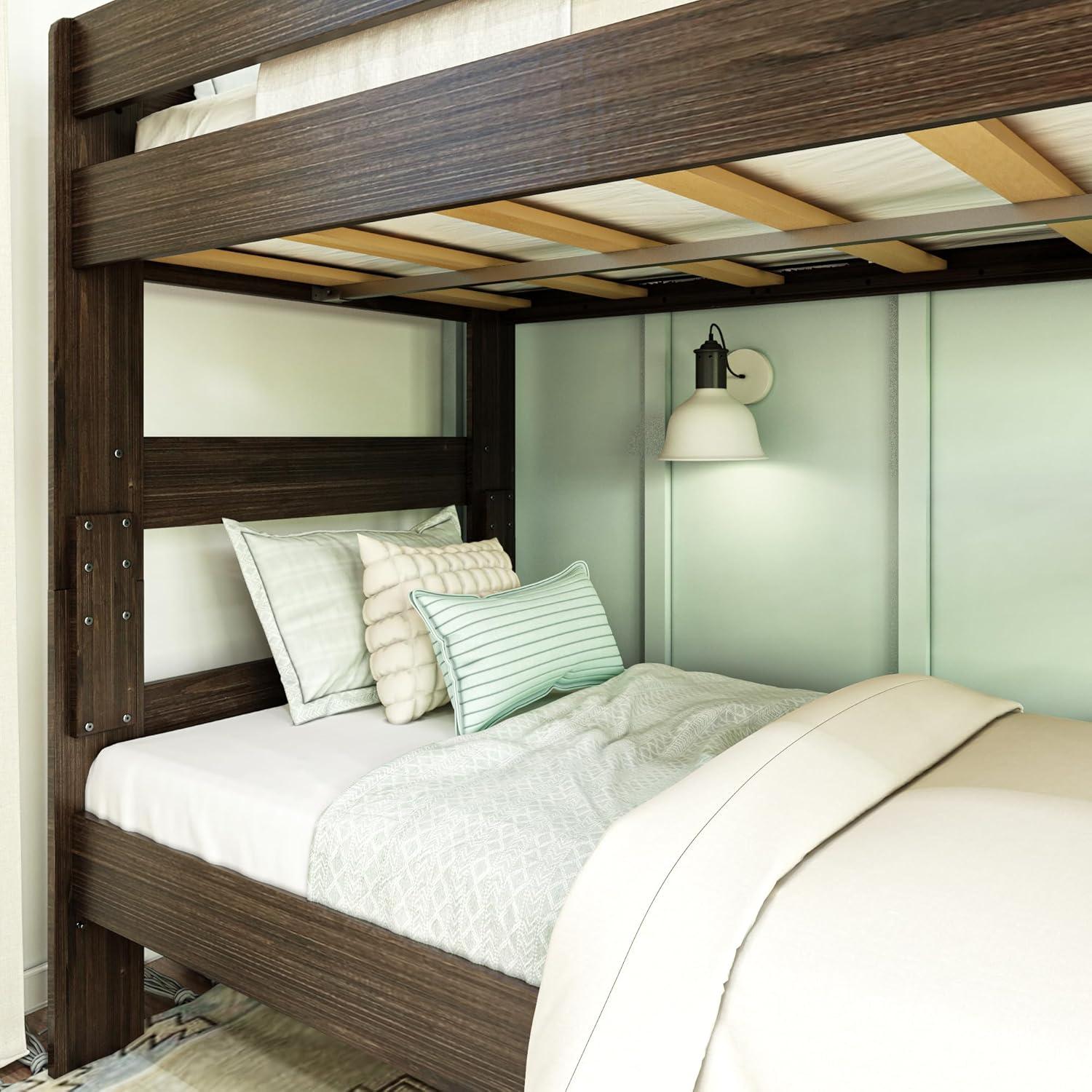 Max & Lily Twin over Twin Bunk Bed, Farmhouse Solid Wood Bunk Beds for Kids, Barnwood Brown