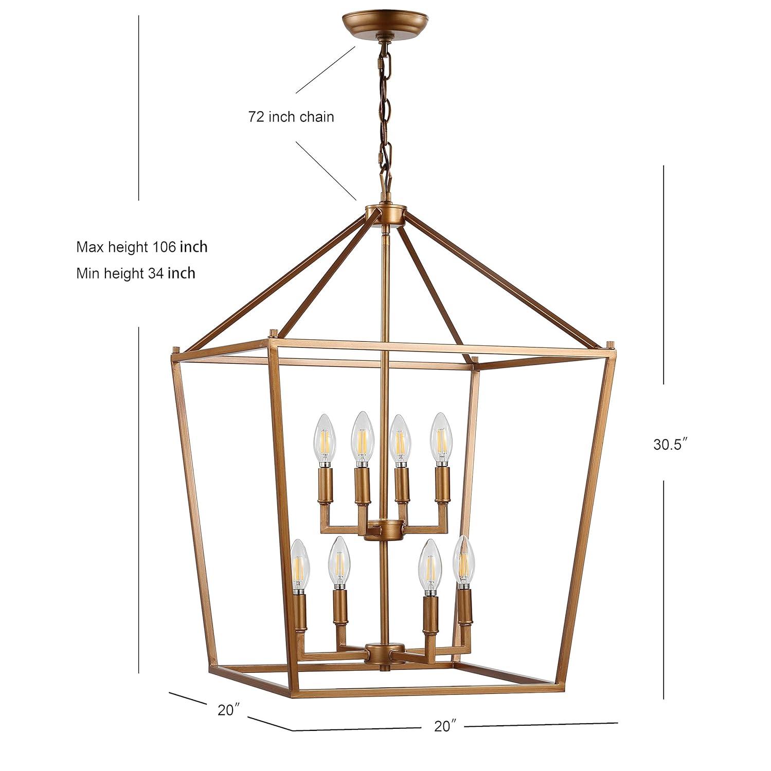Pagoda 20" 8-Bulb Lantern Metal LED Pendant, Antique Gold
