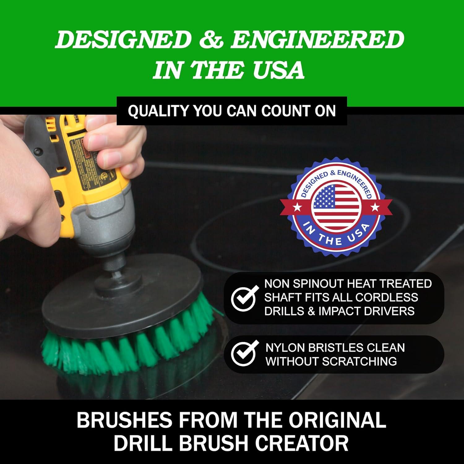 Green Nylon Bristle Drill Brush Set for Kitchen Cleaning