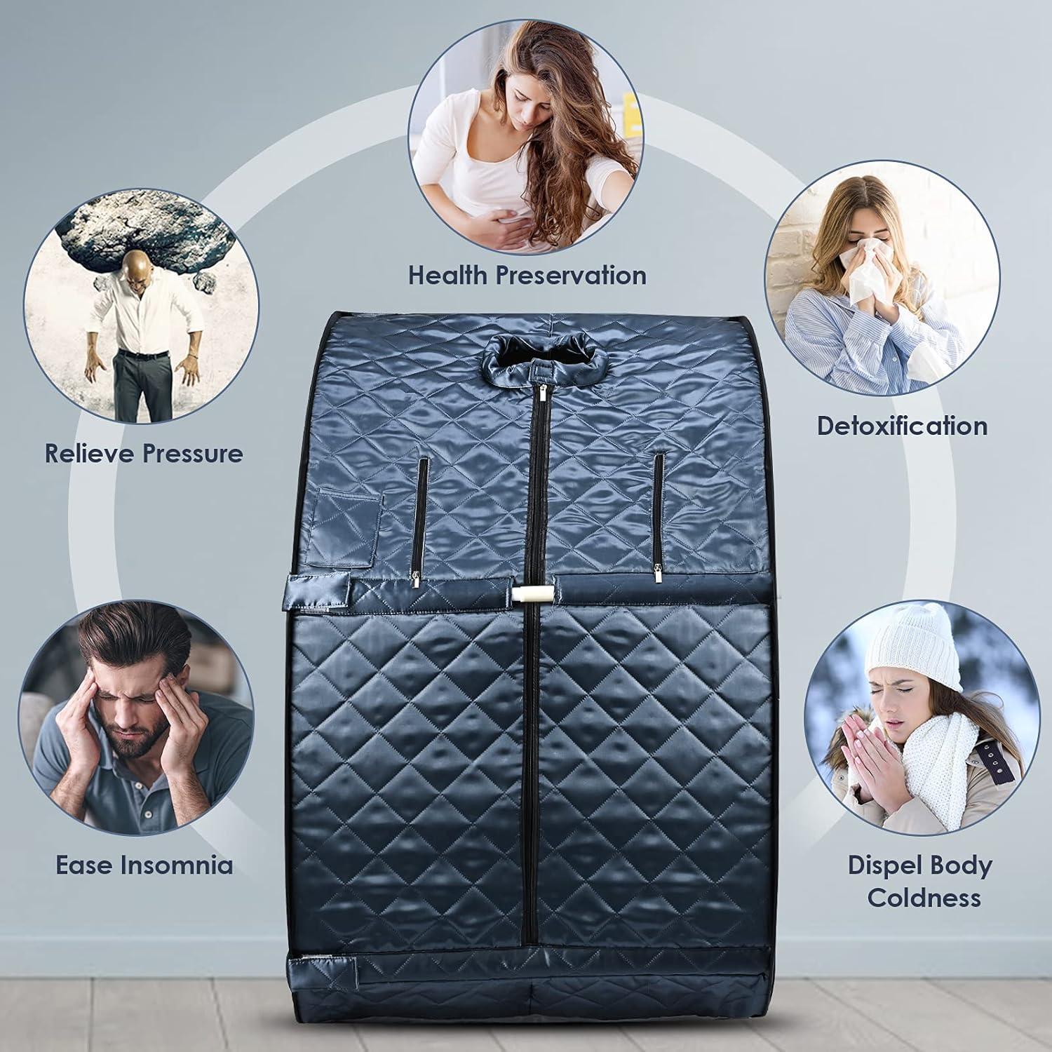 Portable Sauna, Sauna Box for Home, Personal Steam Sauna, Foldable Sauna with 3L, up to 90min,800W Steam Sauna Generator with Safety Protection, Remote Control & Portable Chair, UL Certified