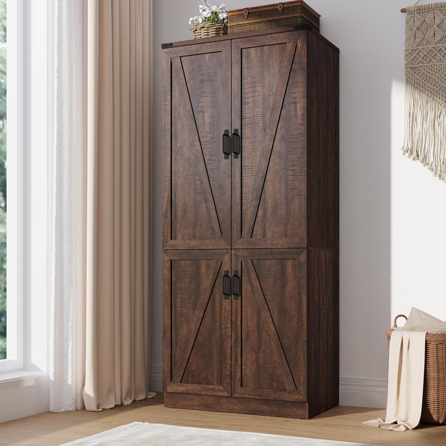 Ivy Bronx 75" Tall Farmhouse 2 Doors Armoire Wardrobe Closet with 3 Drawers and LED,Freestanding Closet