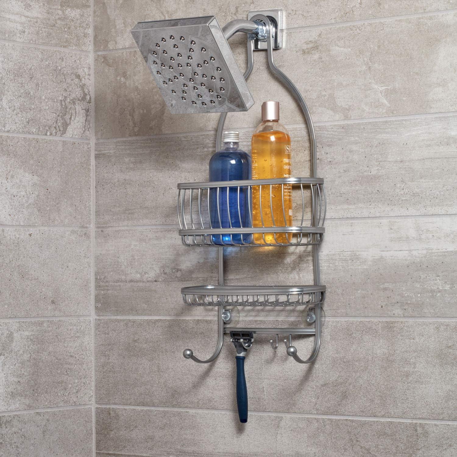 iDESIGN York Lyra Shower Caddy Silver: Steel Bathroom Storage, Hanging Organizer with Shelves