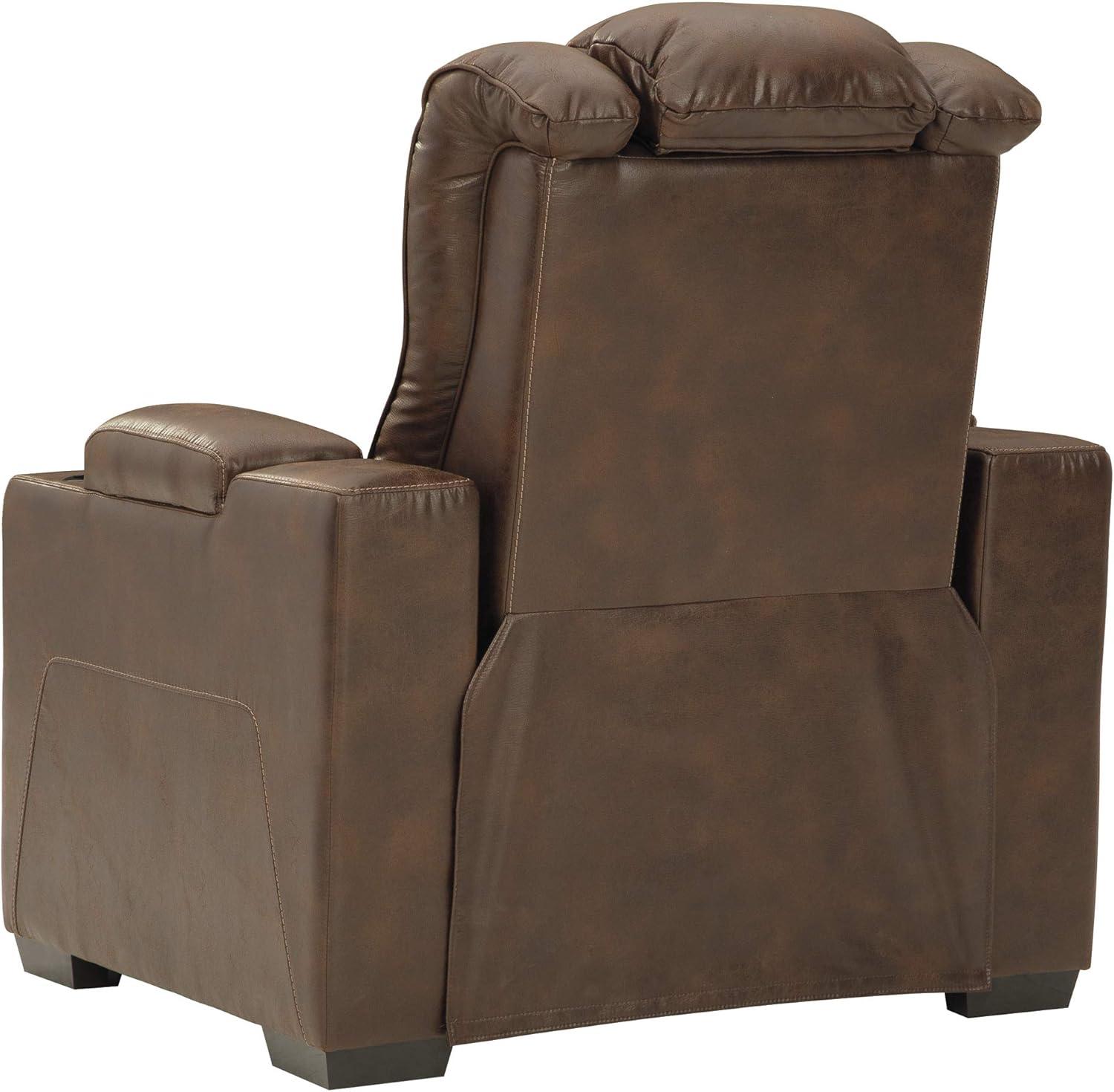 Transitional 38" Brown Faux Leather Power Recliner with Headrest