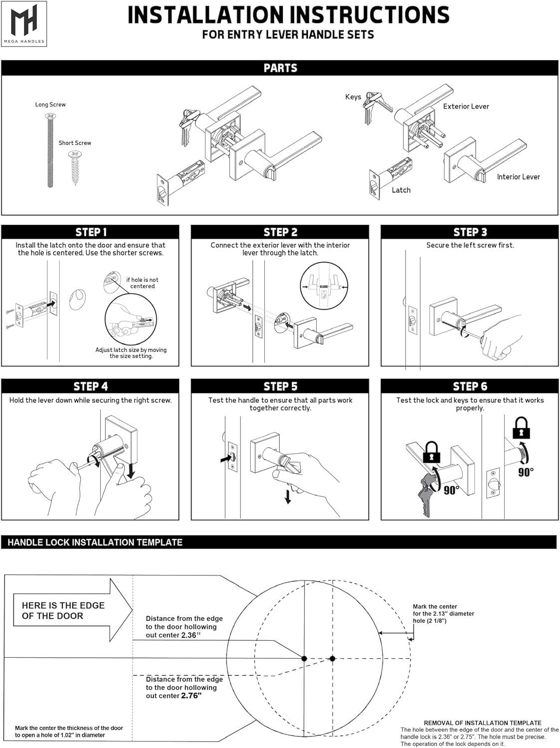 Mega Handles Raegen Entry Lever Door Handle - Heavy Duty Locking Lever Set