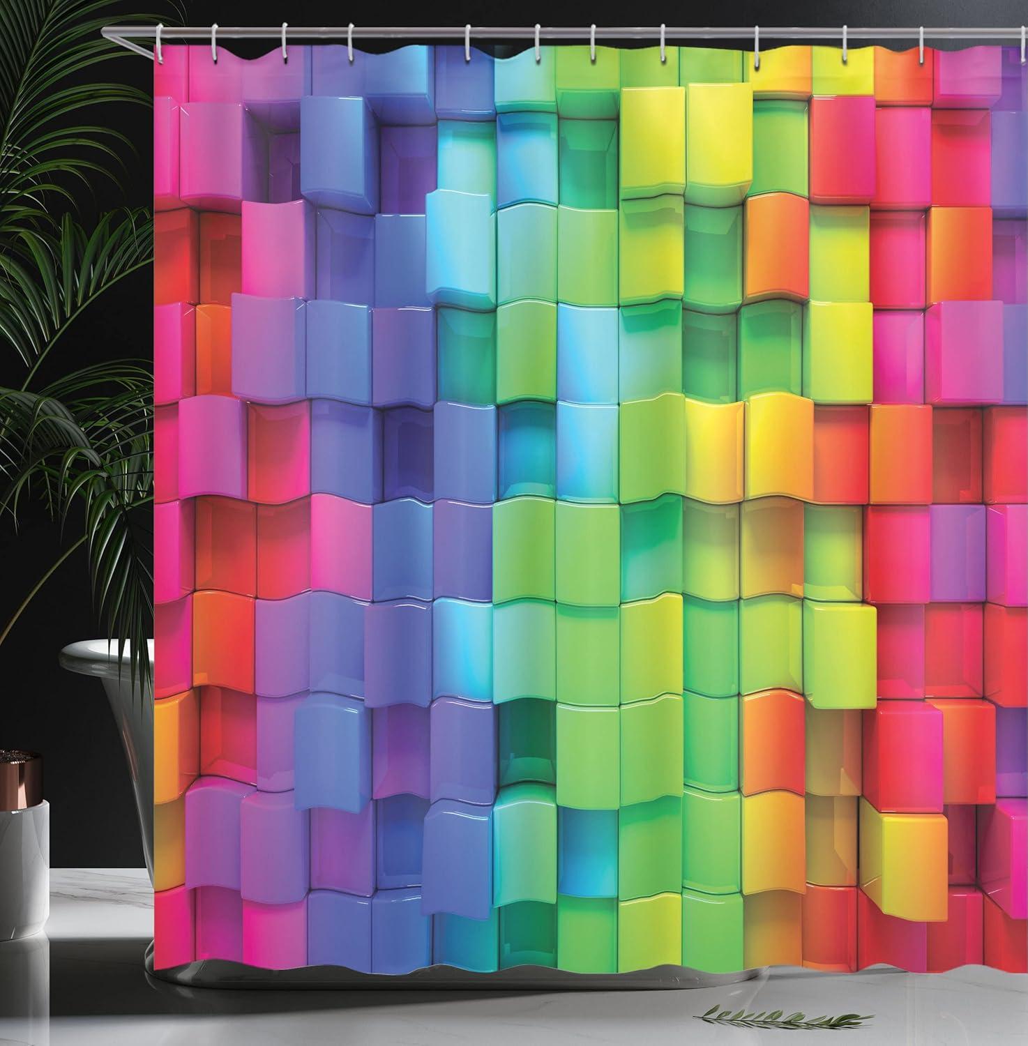 Geometric Shower Curtain with Hooks Included