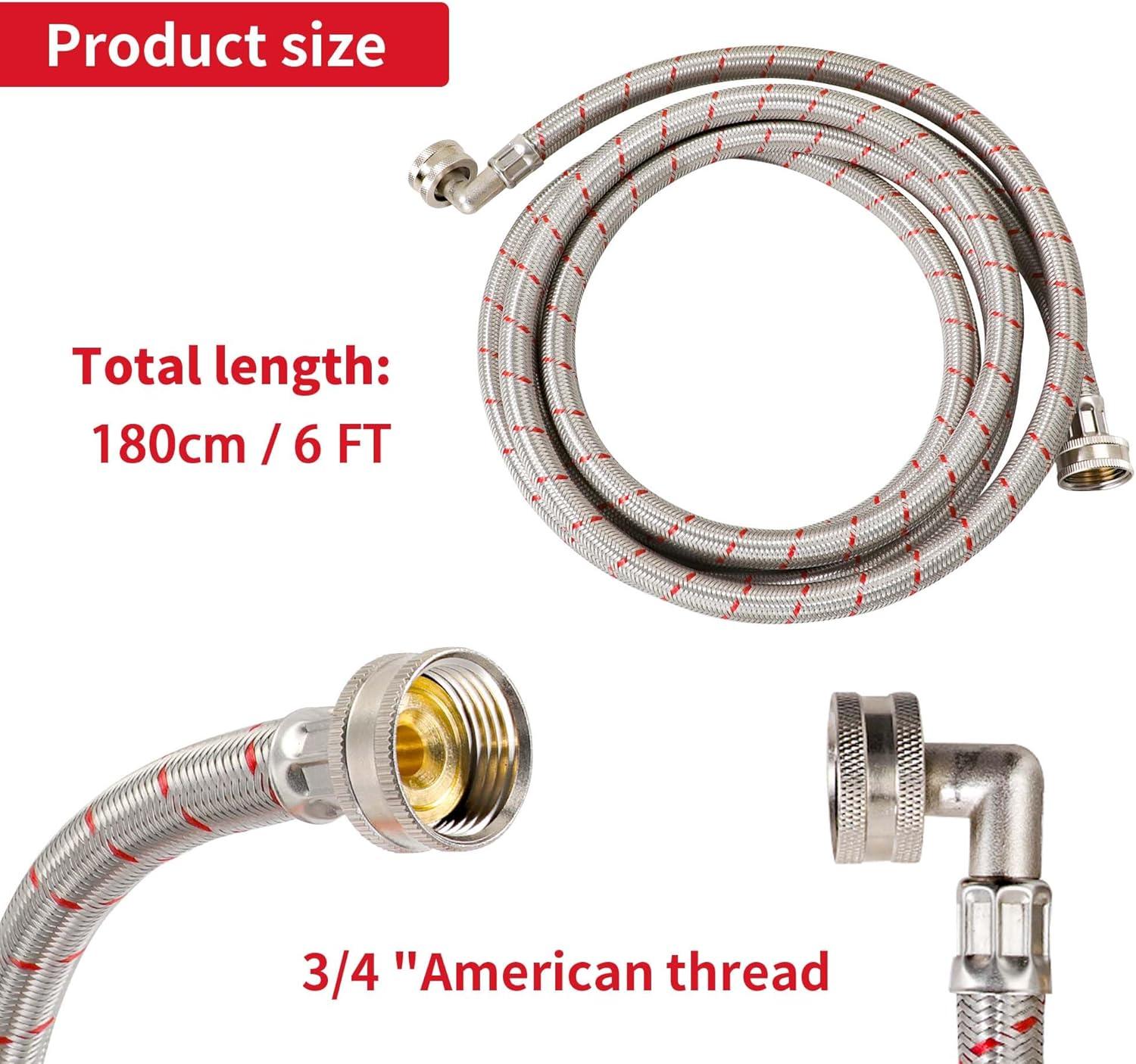 6-Foot Stainless Steel Washing Machine Hoses with 90 Degree Elbow