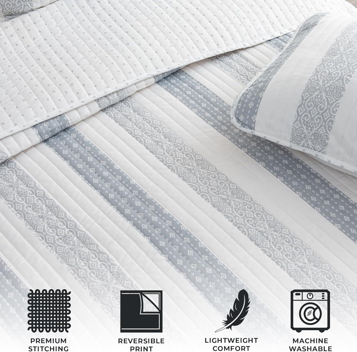 Patchwork Striped Reversible Quilt Set with Shams