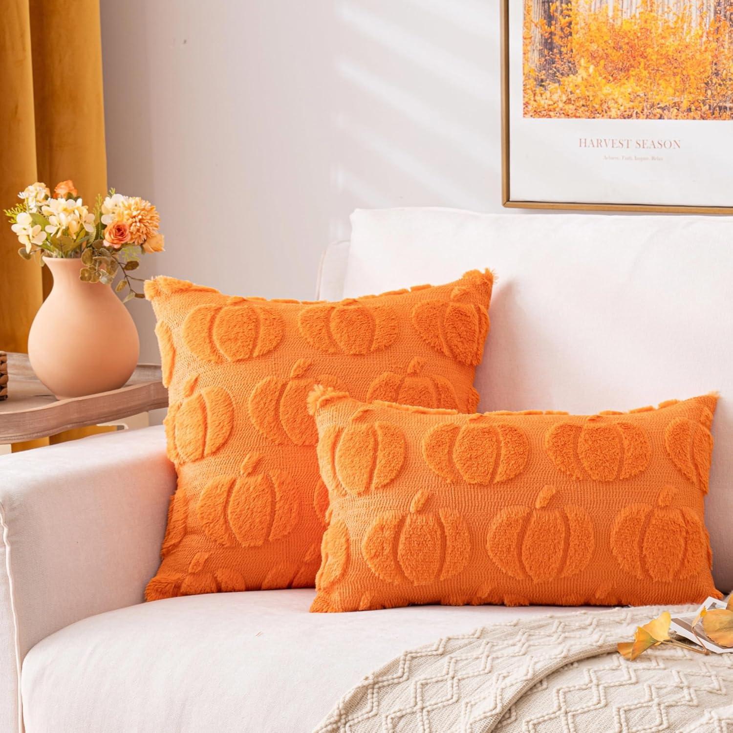 TQWQT Fall Pillow Covers 18x18 Set of 2 Fall Decorations Autumn Rust Pumpkin Throw Pillow Cases Soft Plush Faux Fur Wool Couch Cushion Case for Chair Sofa Bedroom Living Room Home Decor