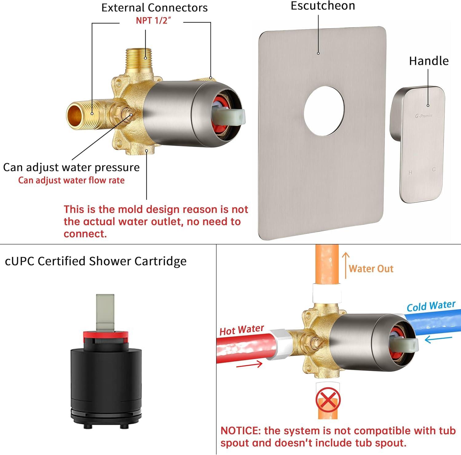 All Metal Shower Faucet Set, Dual Square Shower Head System with Handheld Wand & Rainfall Showerhead, Diverter, Hose Complete Combo, Pressure Balance Rough-in Valve Included