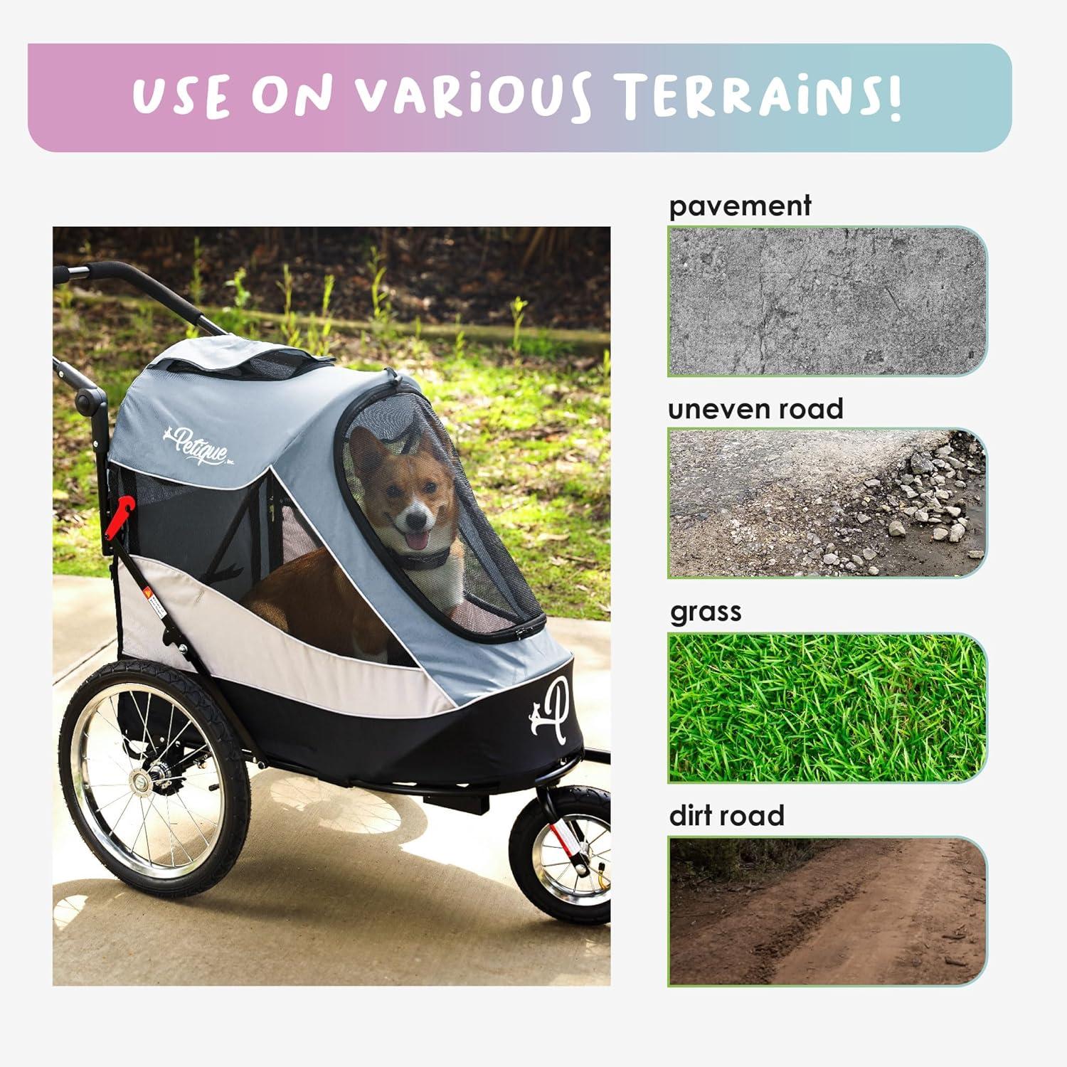 Trailblazer Pet Jogger/Stroller, Bike Trailer, Shock Absorbing Bike Wheels, Large Entry Way, Peek-a-Boo Window, Small/Medium/Large Dogs, Cats and Pets, Supports up to 77LBS  - Space Gray