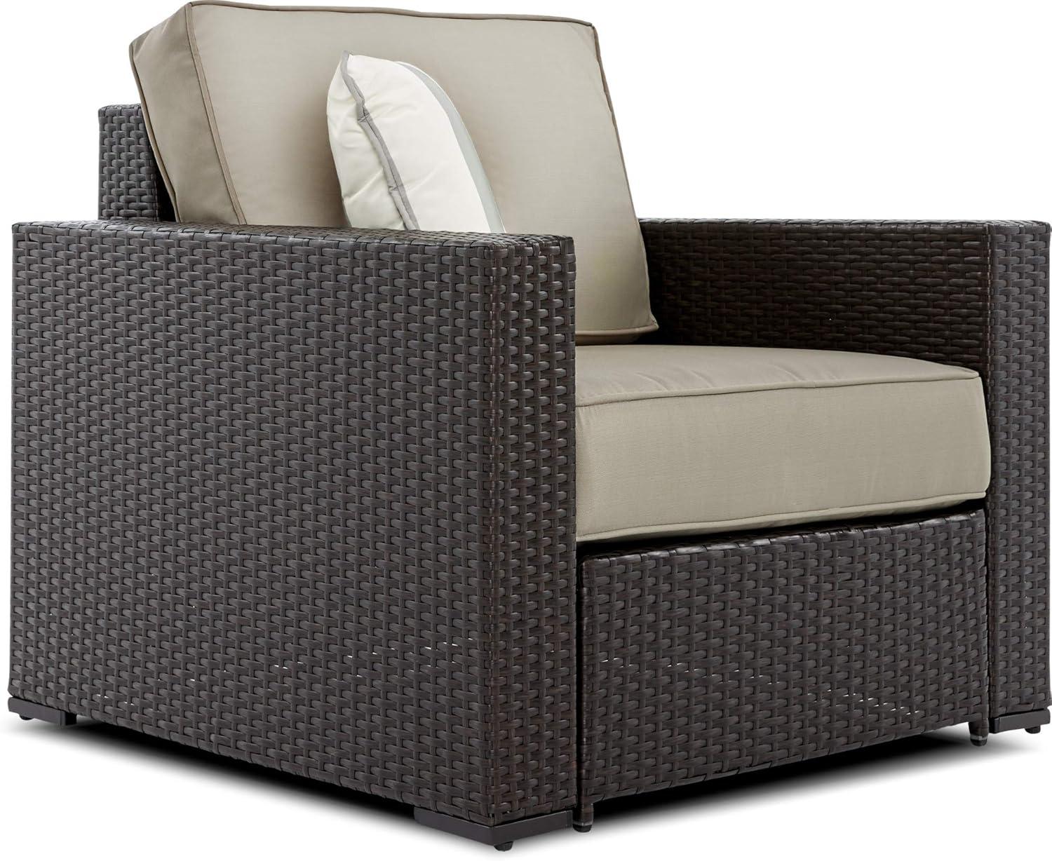 Laguna Brown Wicker Outdoor Arm Chair with Beige Cushions