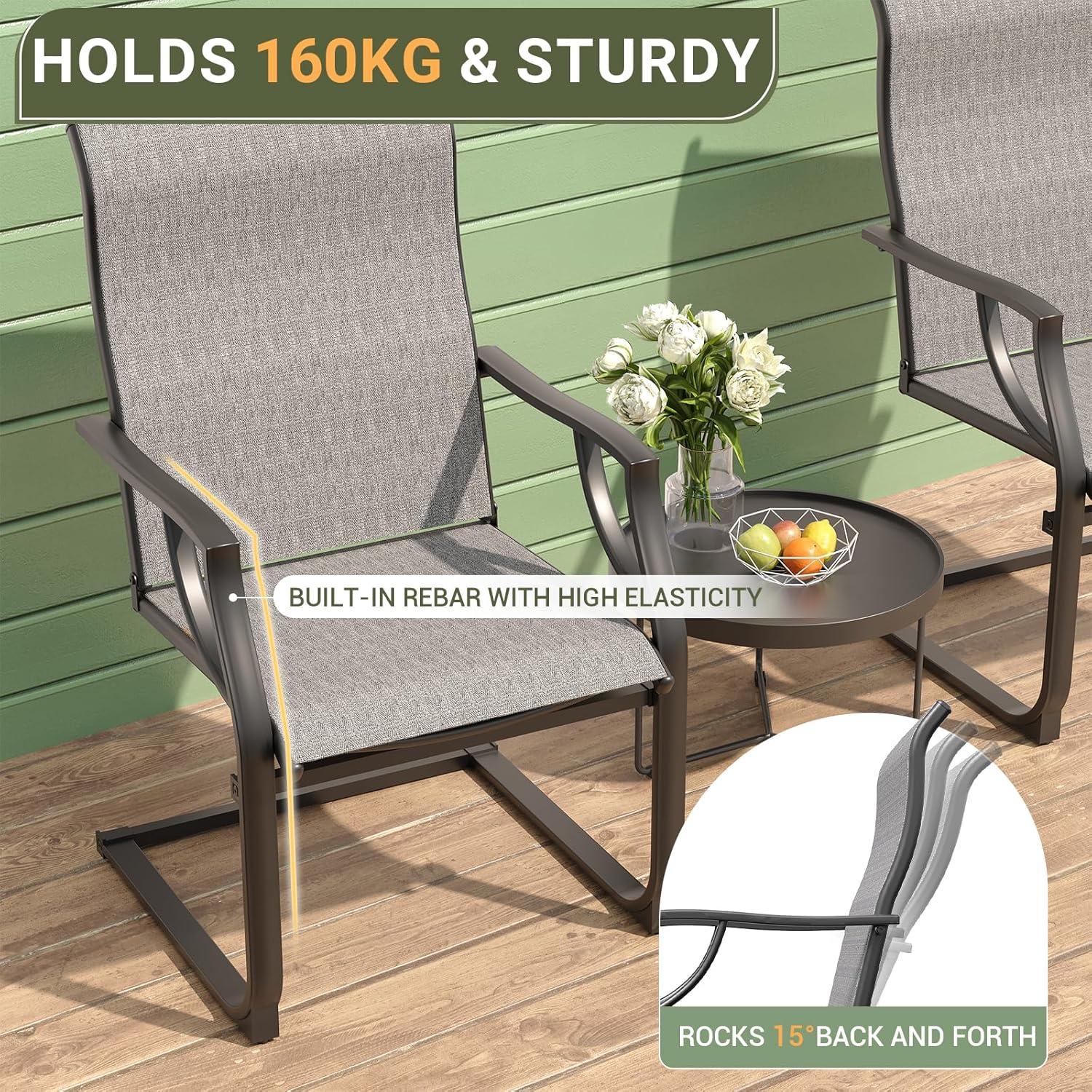 ELPOSUN 3 Piece Patio Conversation Bistro Set Outdoor Furniture Set, Porch Balcony Furniture Set,Wicker Chairs and Coffee Table Set for Patio Balcony Backyard Apartment, Grey