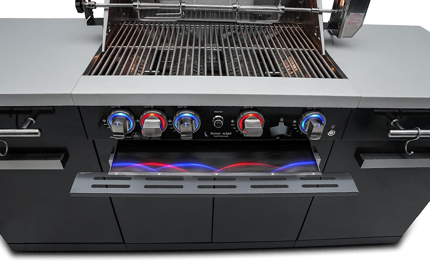 Mont Alpi 5-Burner 63000 BTU Black Stainless Steel Outdoor Kitchen Island Barbecue Gas Grill