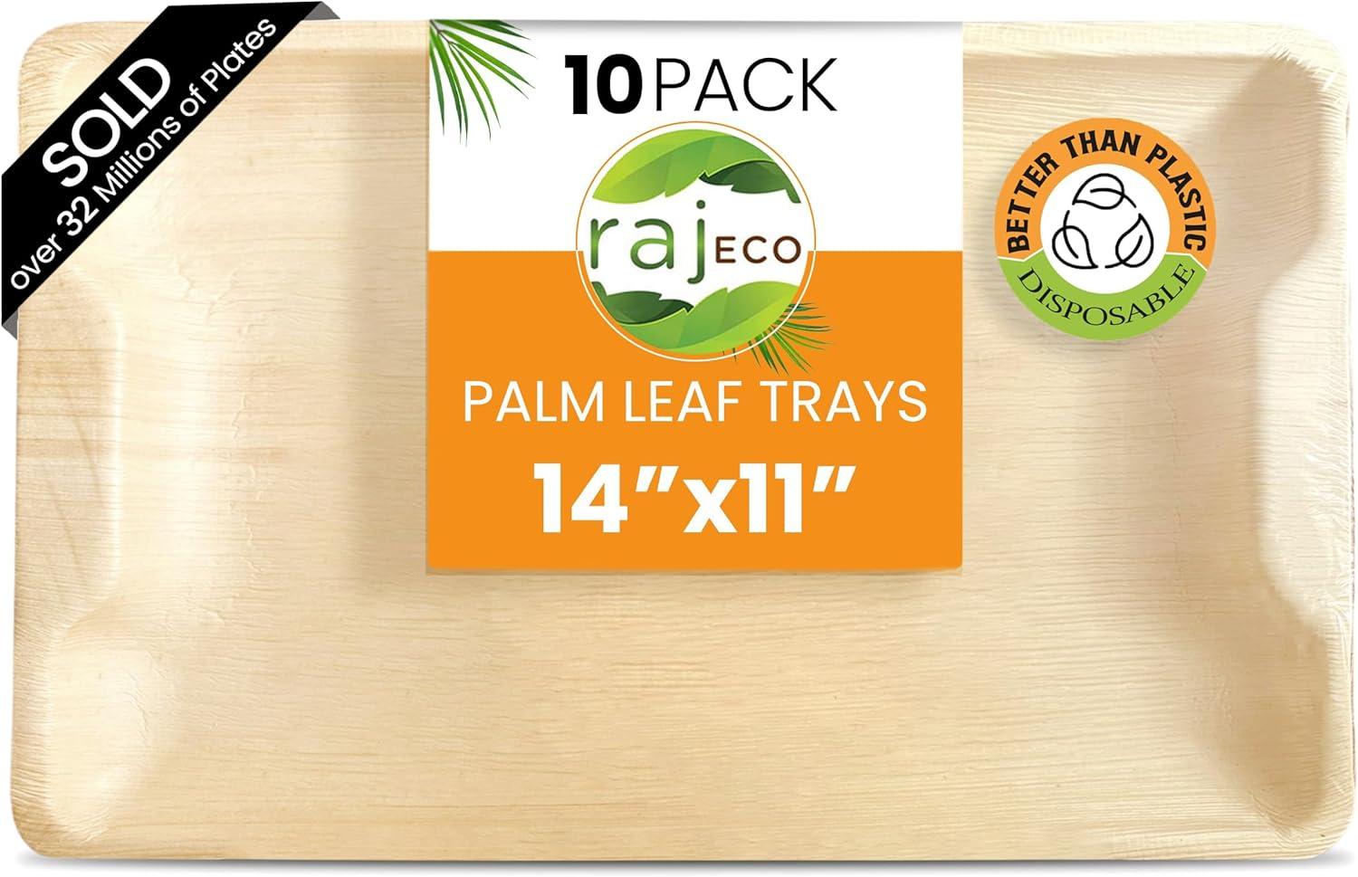 Eco-Friendly 14" x 11" Palm Leaf Disposable Serving Trays