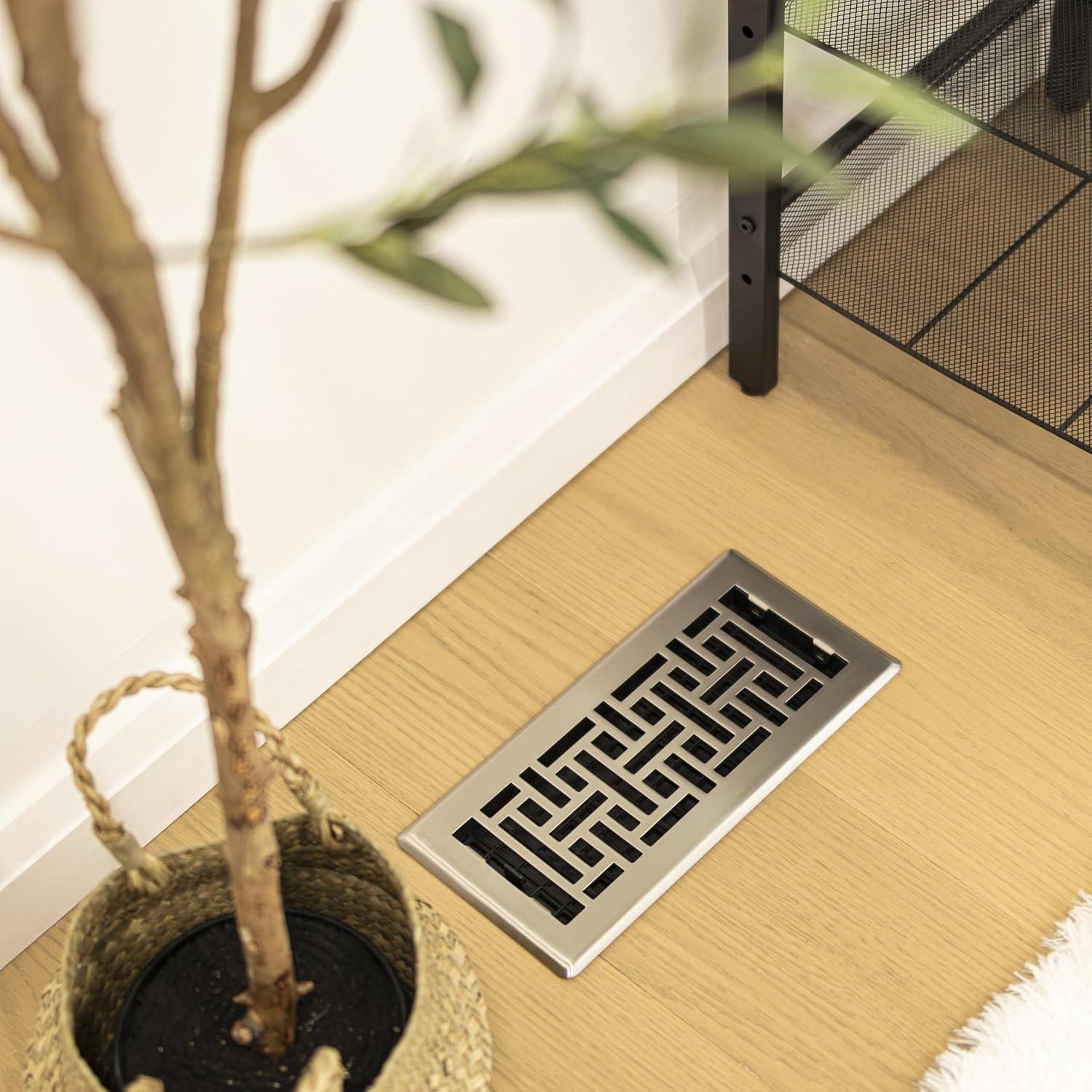 Decor Grates AJH410-NKL Oriental Floor Register, 4x10 Inches, Brushed Nickel Finish