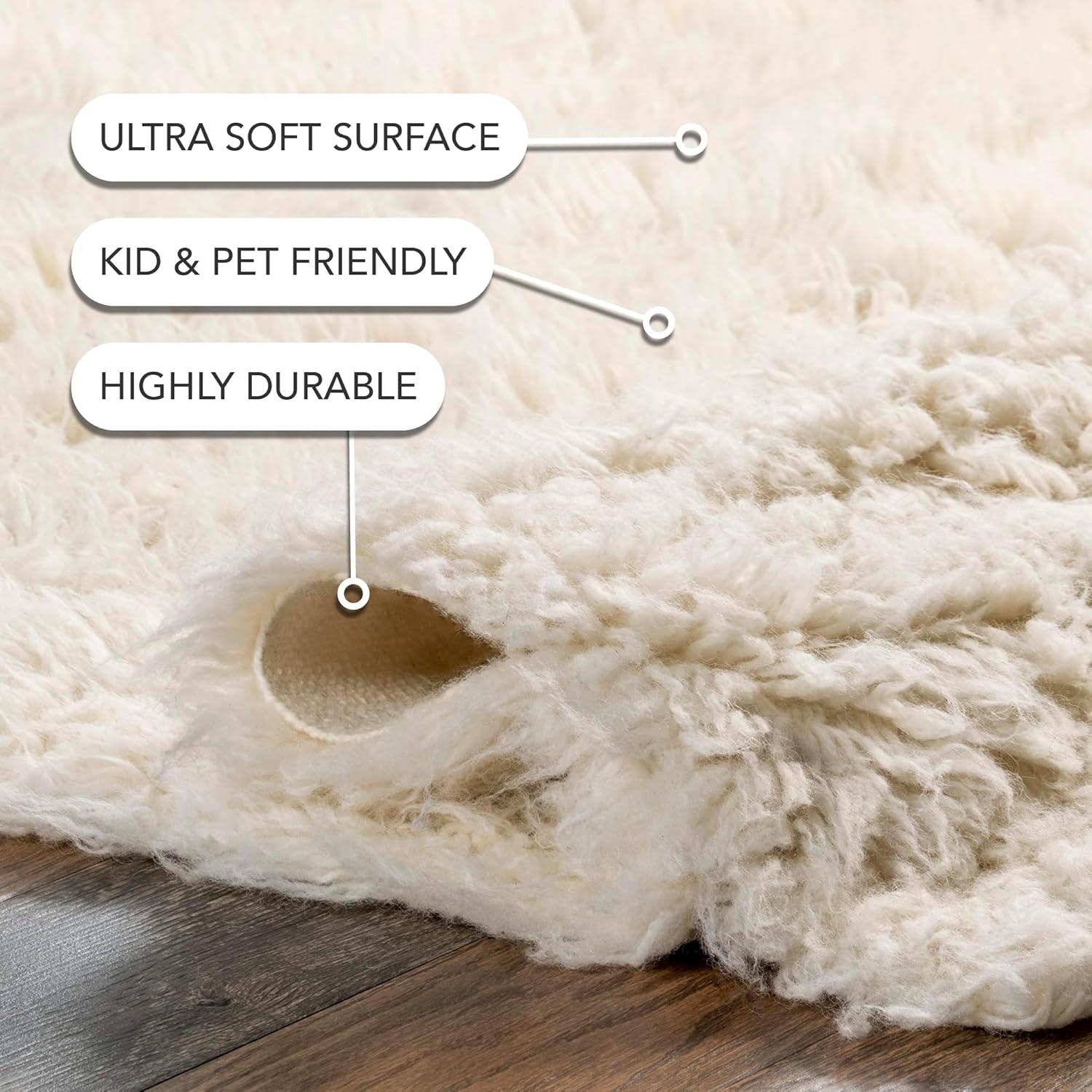 nuLOOM 8'x10' Elena Greek Flokati Shag Area Rug Cream: High Pile Wool, Solid Tufted Indoor Rug, No Backing