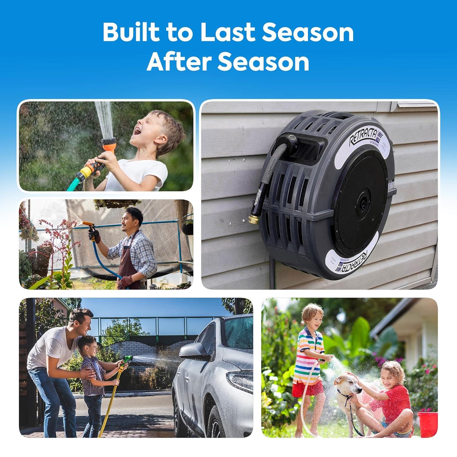 Macnaught Retractable Garden Hose Reel, 82 Ft Water Hose Reel Heavy Duty Retractable Hose with Metal 180° Swivel Rotation Bracket for Wall Mount - Beige