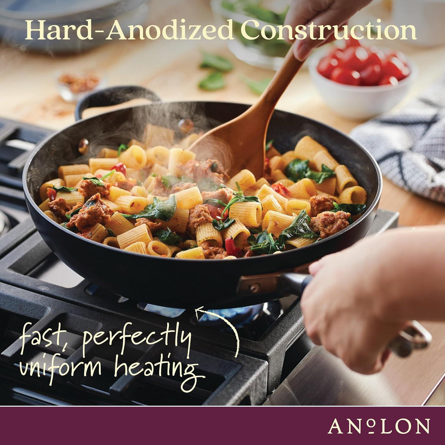 Anolon Advanced Home 12" Hard-Anodized Nonstick Deep Frying Pan with Lid, Onyx