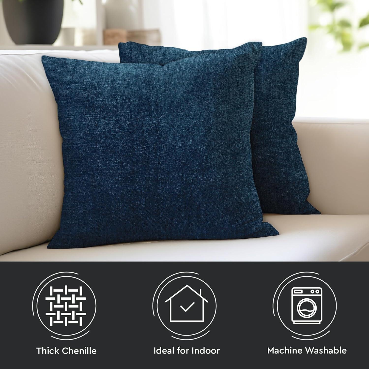 PAVILIA Set of 2 Throw Pillow Covers, Decorative Velvet Square Cushion Cases for Bed Sofa Couch Bedroom Living Room, Navy Blue/20 x 20