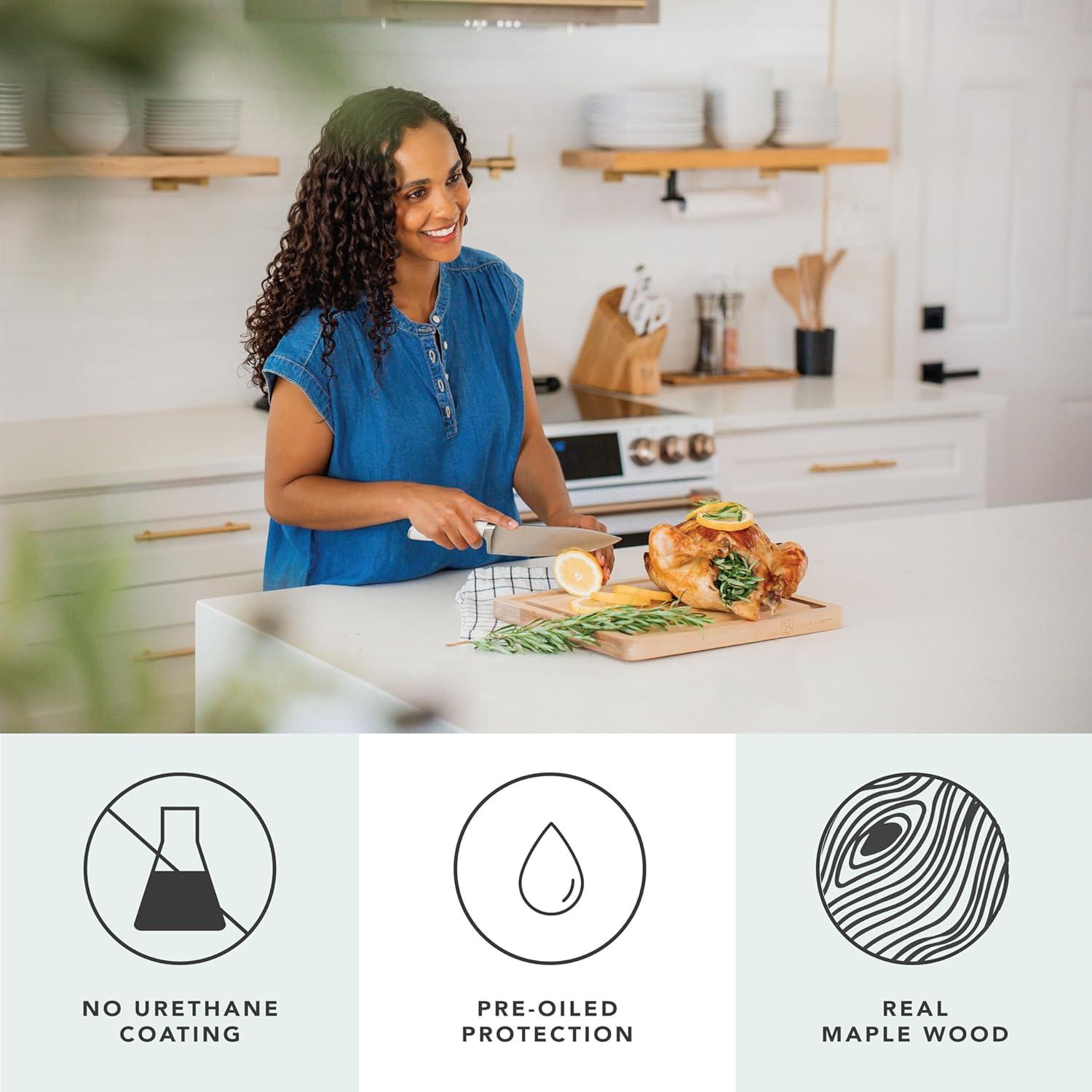 Rossie Home Blonde Maple Reversible Cutting Board with Juice Grooves, 14" x 11" x 1"