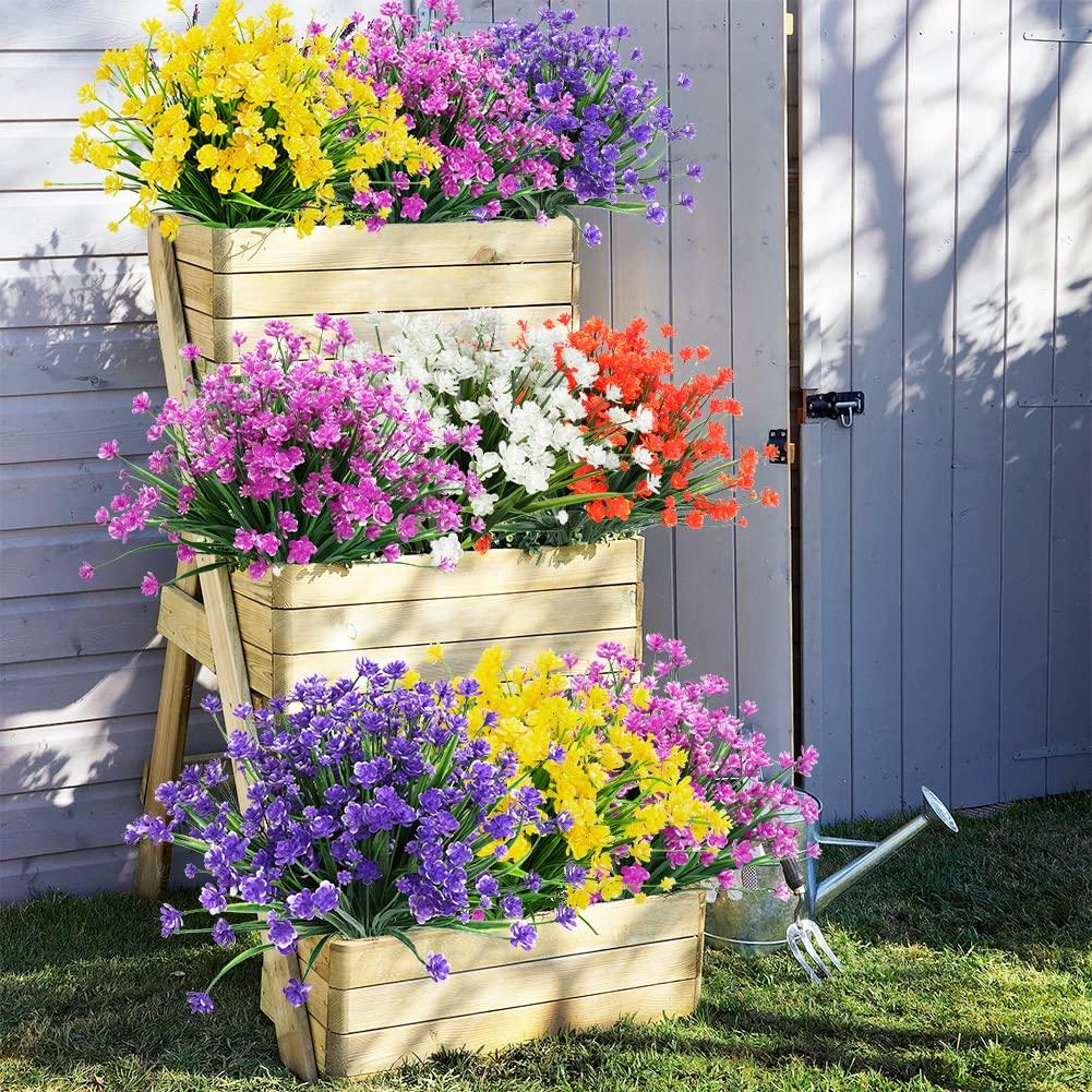 20 Bundles Outdoor Artificial Flowers UV Resistant No Fade Fake Boxwood Plastic Plants Greenery Shrubs for Garden Porch Window Box Home Wedding Décor - Indoor/Outdoor Use