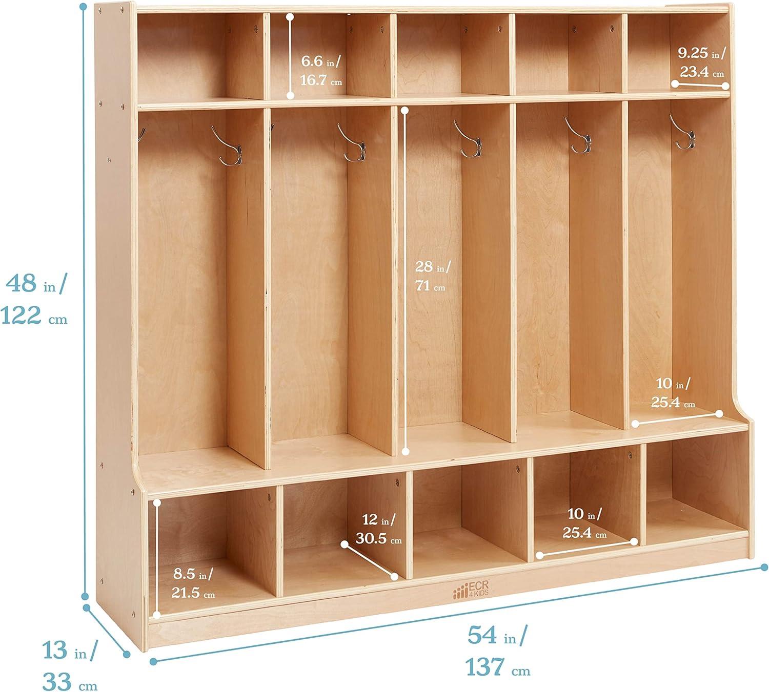 ECR4Kids 5-Section Coat Locker with Bench, Classroom Furniture