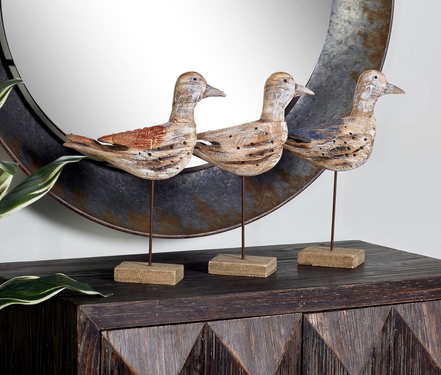 Coastal Charm Distressed Wood Bird Sculptures - Set of 3