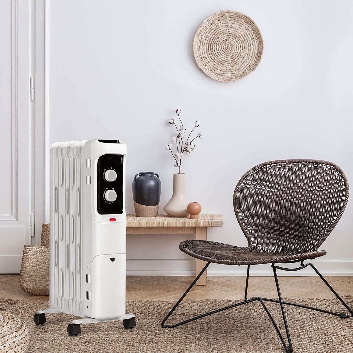 Costway 1500W Oil Filled Heater Portable Radiator Space Heater w/ Adjustable Thermostat White