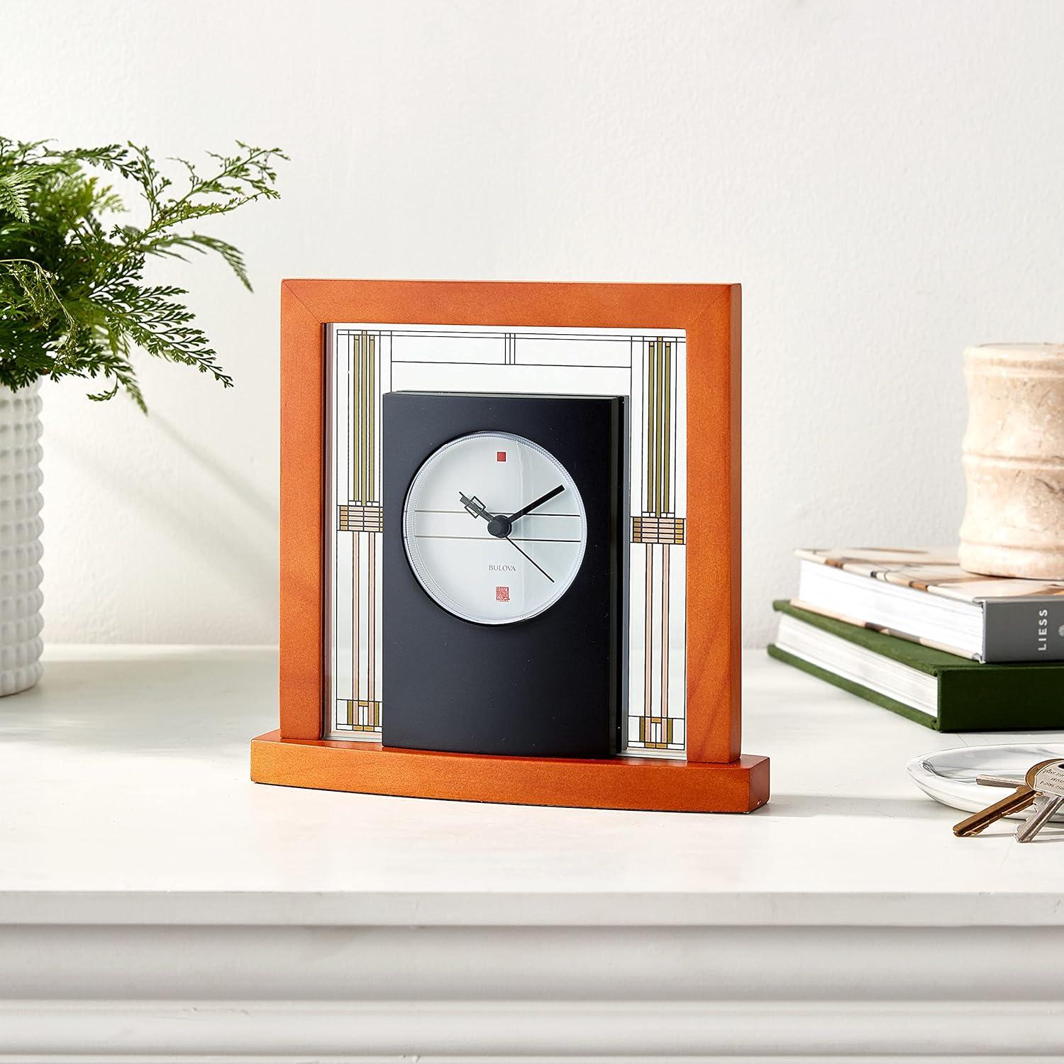 Bulova Clocks Frank Lloyd Wright Willits Table Clock,  Light Cherry