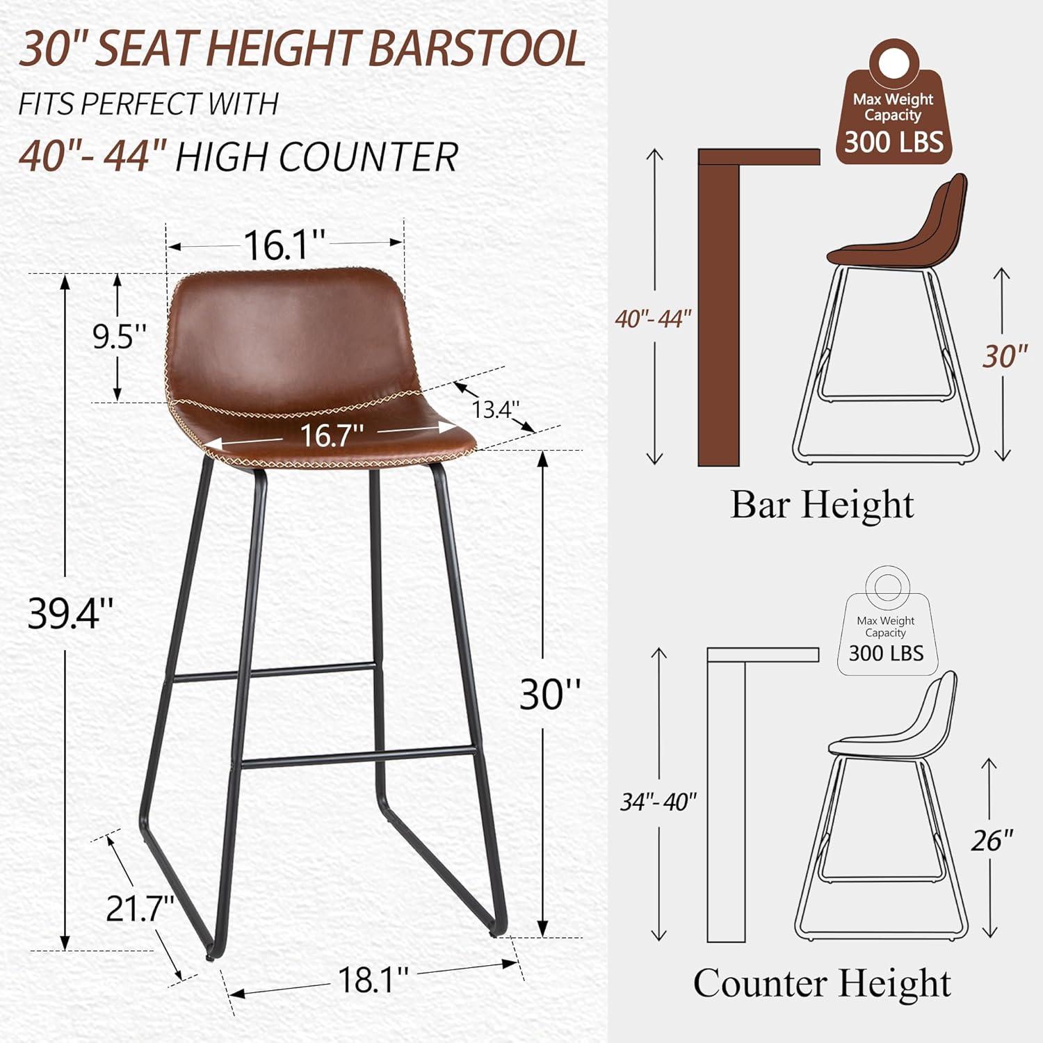 HeuGah Bar Stools,30" Bar Height Stools Set of 2,Faux Leather Bar Stools with Back,Modern Counter Stool for Kitchen Island