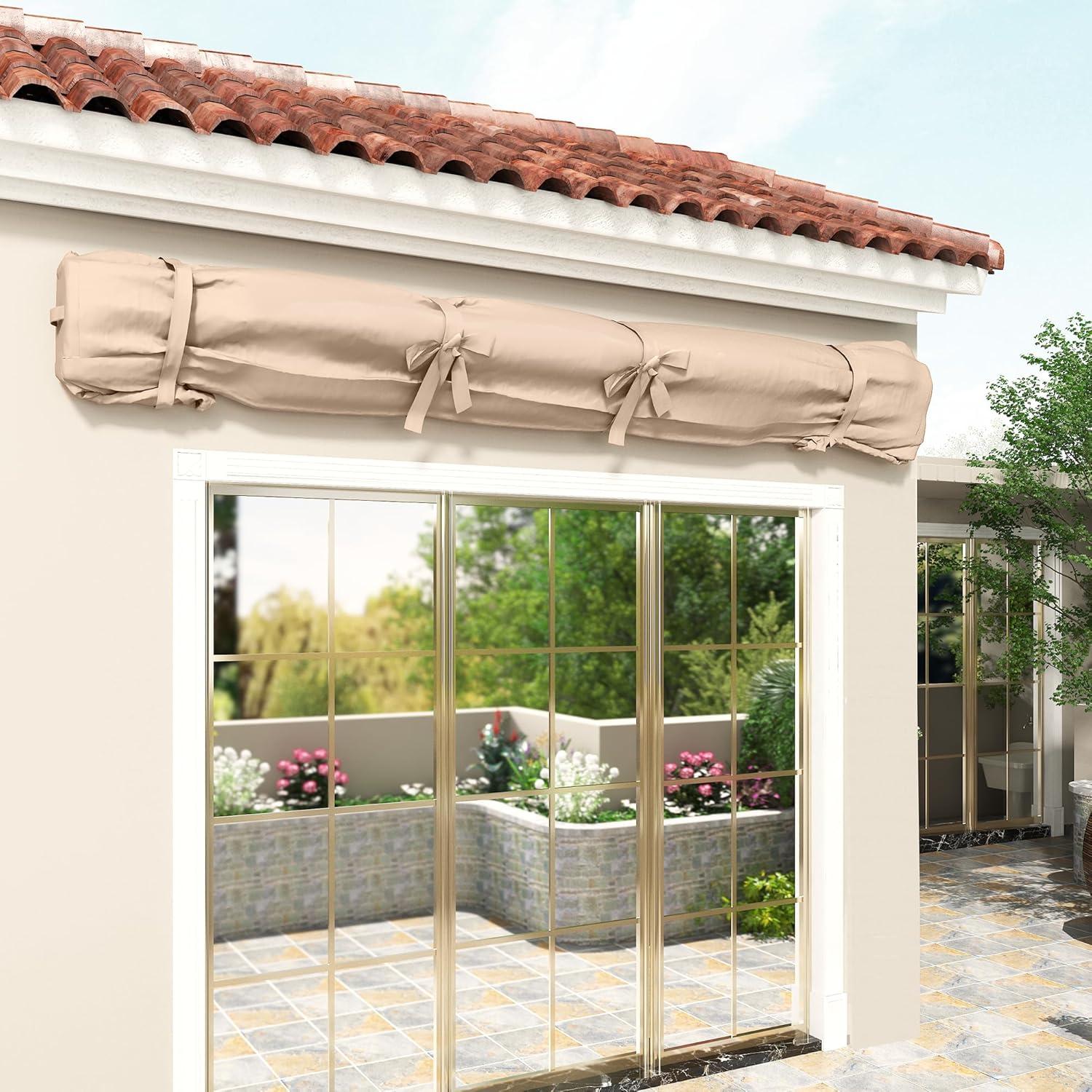 Beige Waterproof Polyester Retractable Awning Cover with Tie-Downs