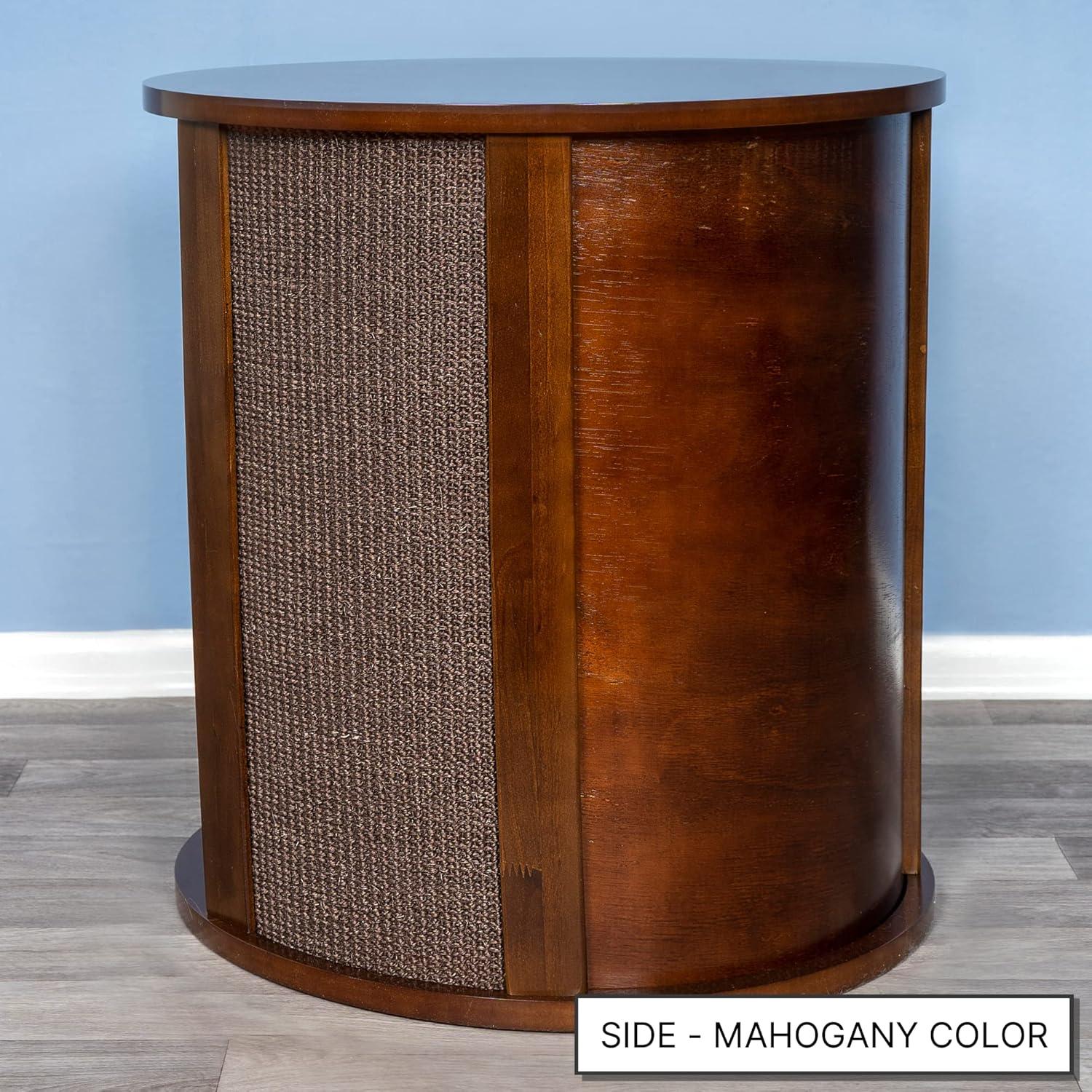 Jadona Purrrrfect End Table Cat Bed Cave in Black Espresso, Multipurpose Wood Cat Furniture Nightstand, Easy to Clean Covered Cat Bed with Replaceable Scratching Post & Washable Cushion